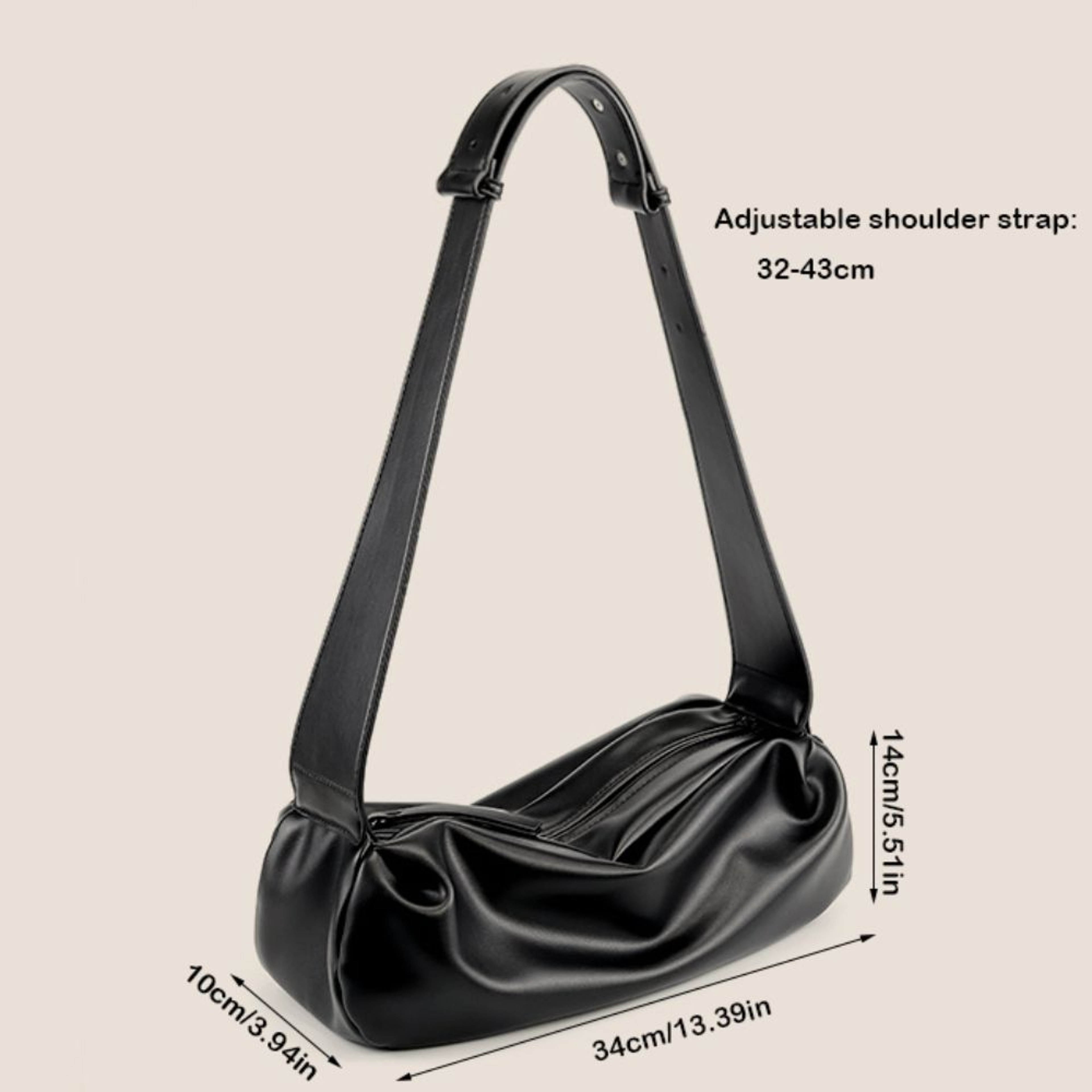 Wide Strap PU Leather Shoulder Bag, Luxury Casual Crossbody Messenger Bag in Half Moon Shape – view 6