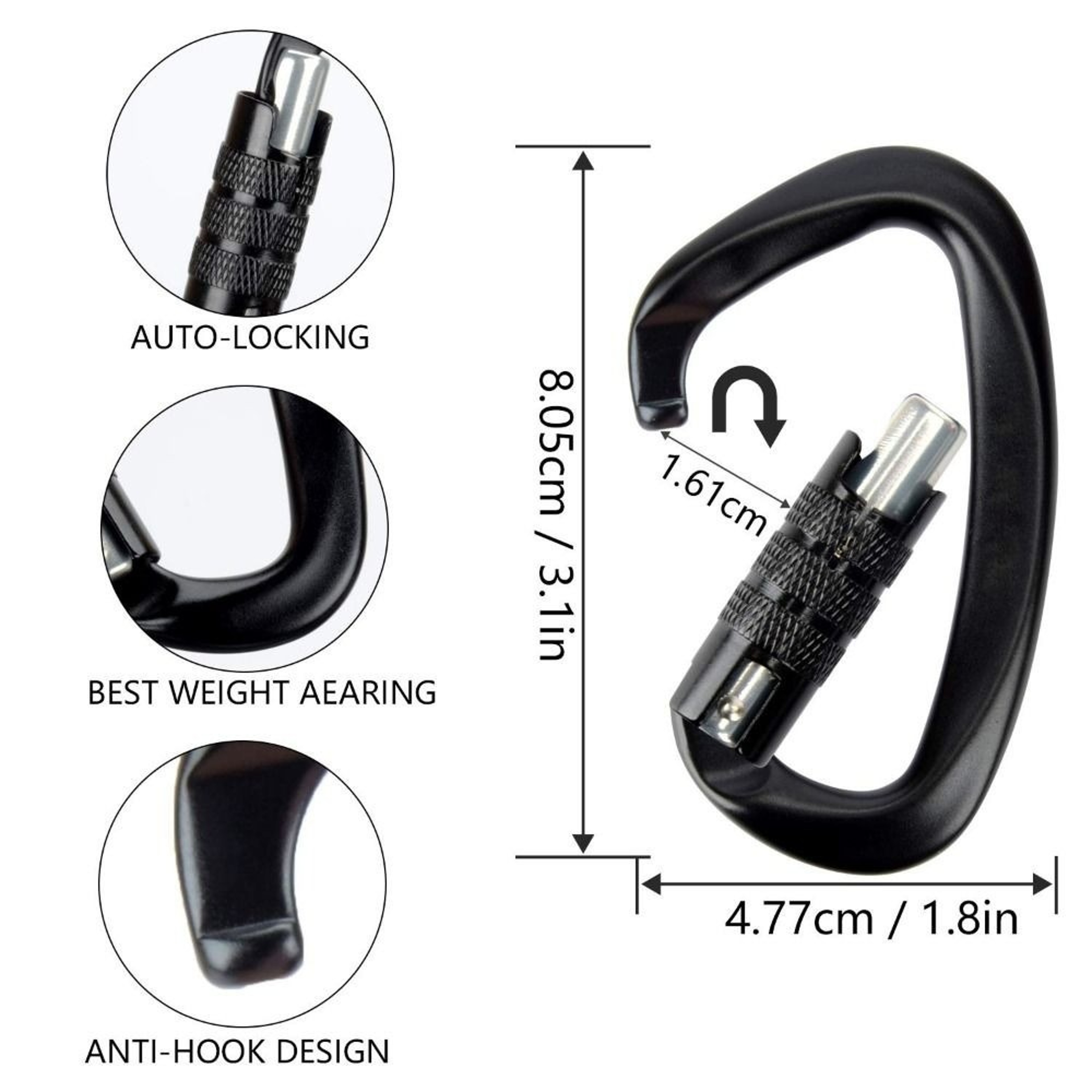 Multicolors Aluminum Carabiner, Professional Safety Lock D Shape Key Hooks for Climbing – view 6