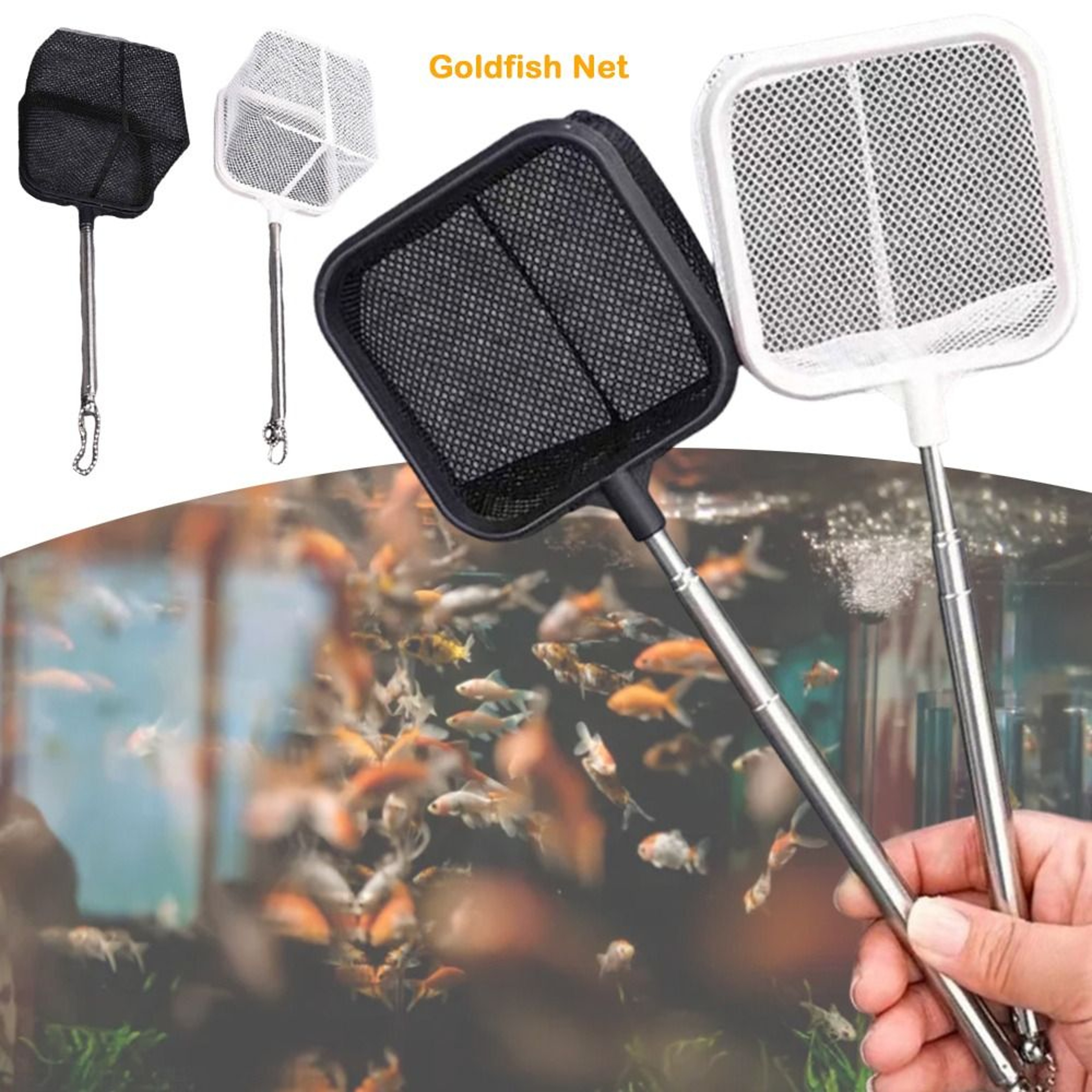 Telescopic Shrimp Net, Long Handle Goldfish Net, White Extendable Fish Nets – view 1