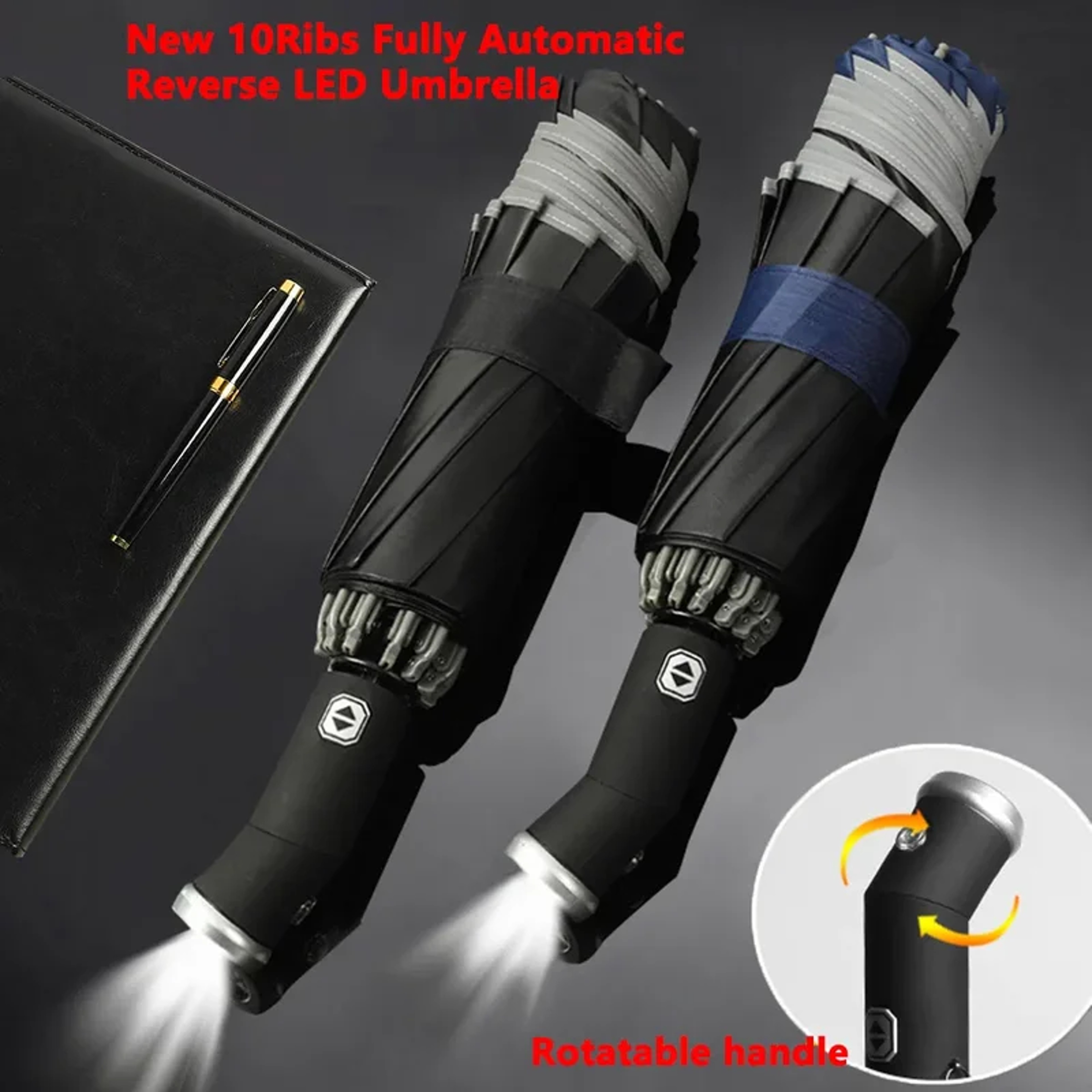 Folding Waterproof Umbrella With LED Flashlight, Fully Automatic Sun Protection, UV Sunshade Rainproof Wind Resistance – view 1