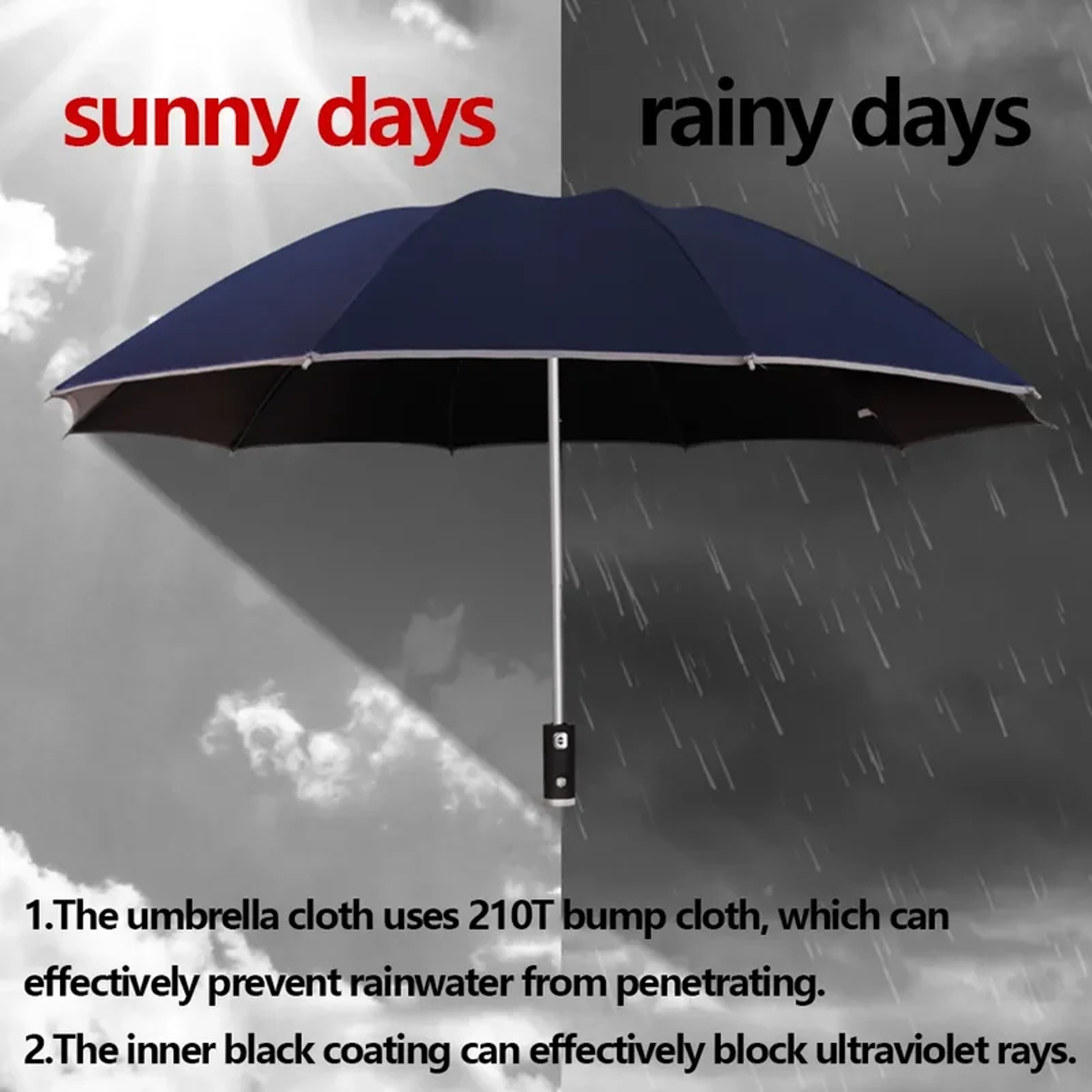 Folding Waterproof Umbrella With LED Flashlight, Fully Automatic Sun Protection, UV Sunshade Rainproof Wind Resistance – view 5