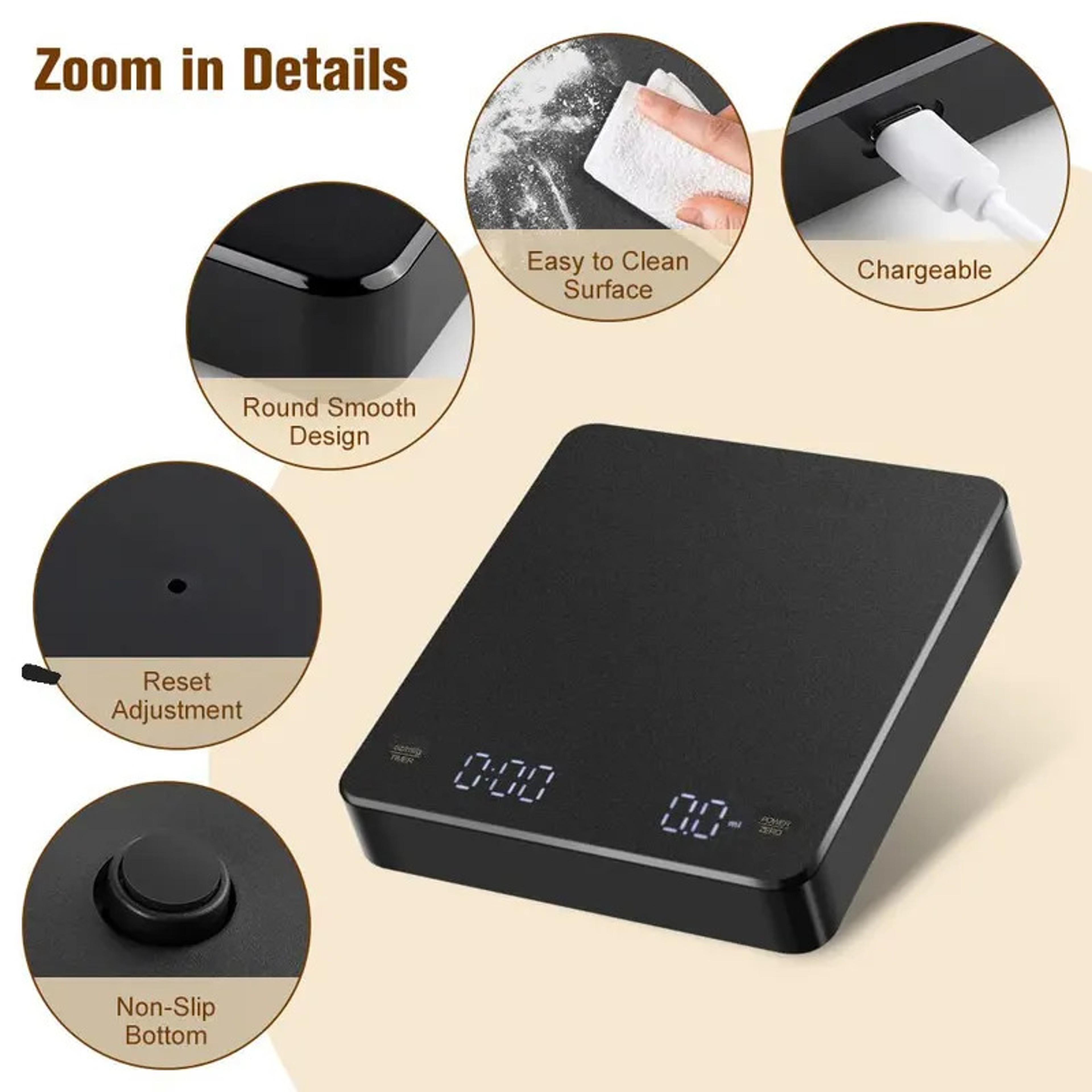 High Precision Digital Coffee Scale with Timer, LED Screen, USB, Measures in Perfect for Espresso and Kitchen – view 5