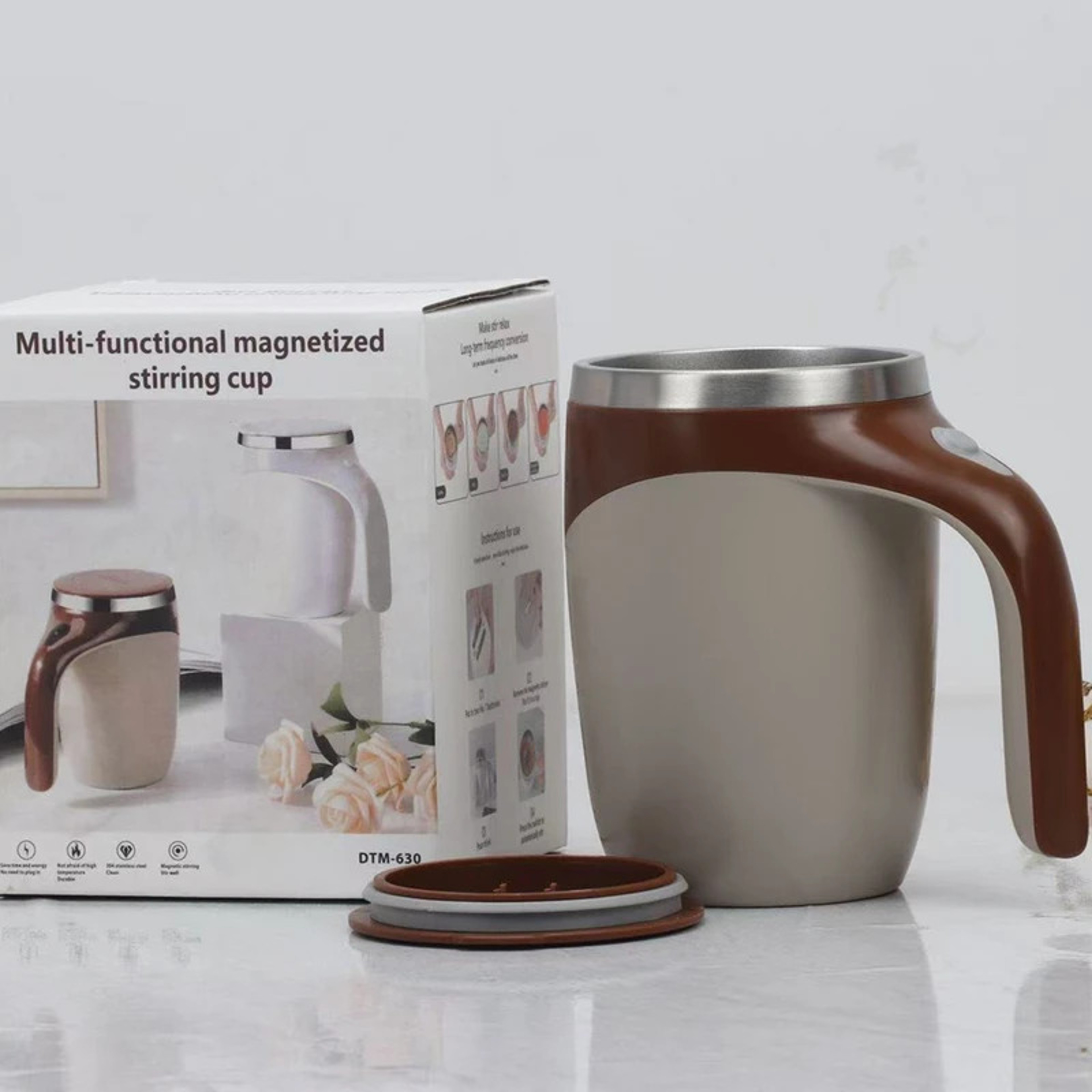Magnetic Rotating Electric Lazy Coffee Stirring Cup, Stainless Steel Auto Stirring Milk Cup Mark Cup – view 1