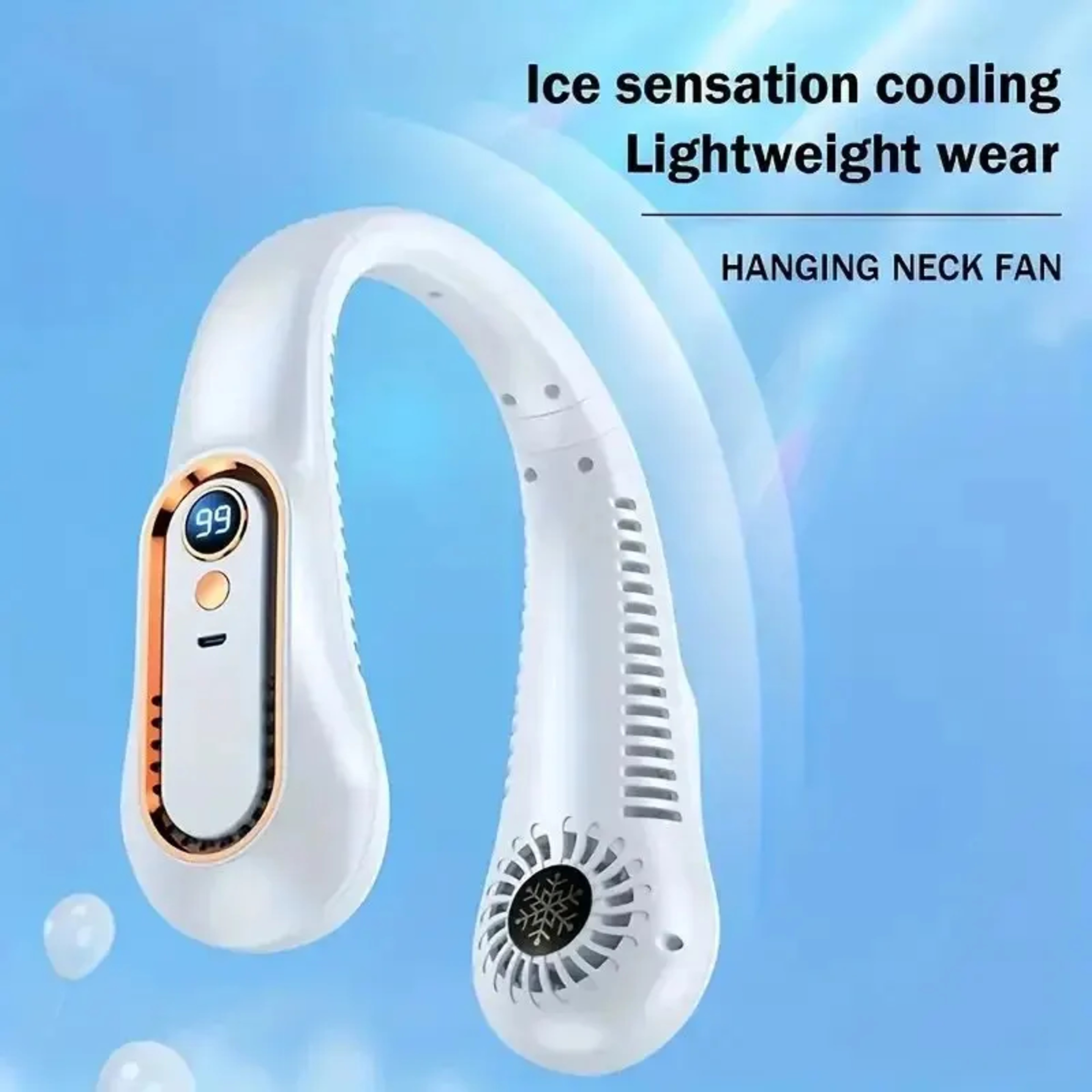 Portable Vaneless Hanging Neck Fan With USB Cooler Digital Display Adjustable Speeds And Bladeless  4