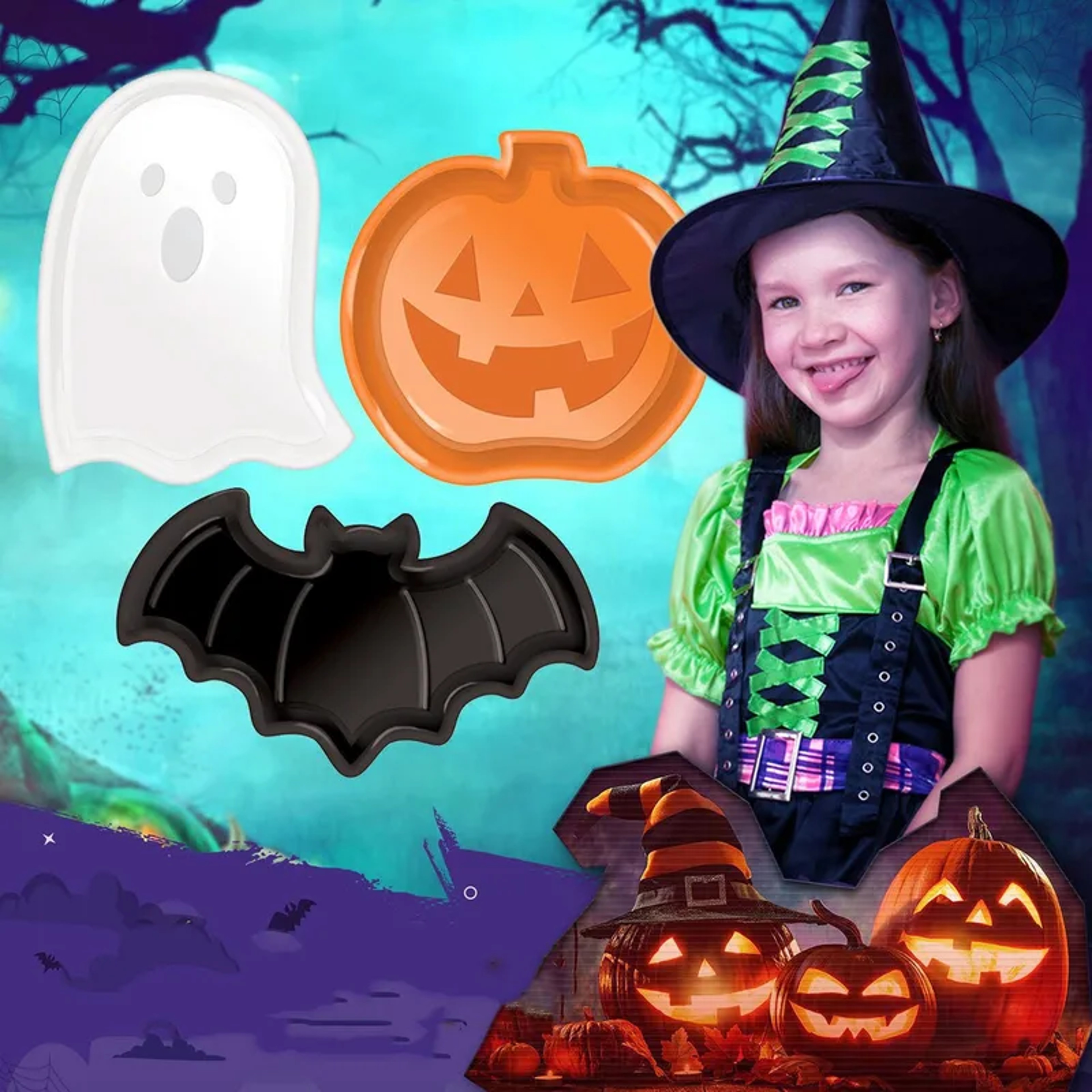 Halloween Party Candy Tray, High Capacity Pumpkin Shape Candy Dish, Colorful Cookie Tray for Halloween Party Supplies – view 2