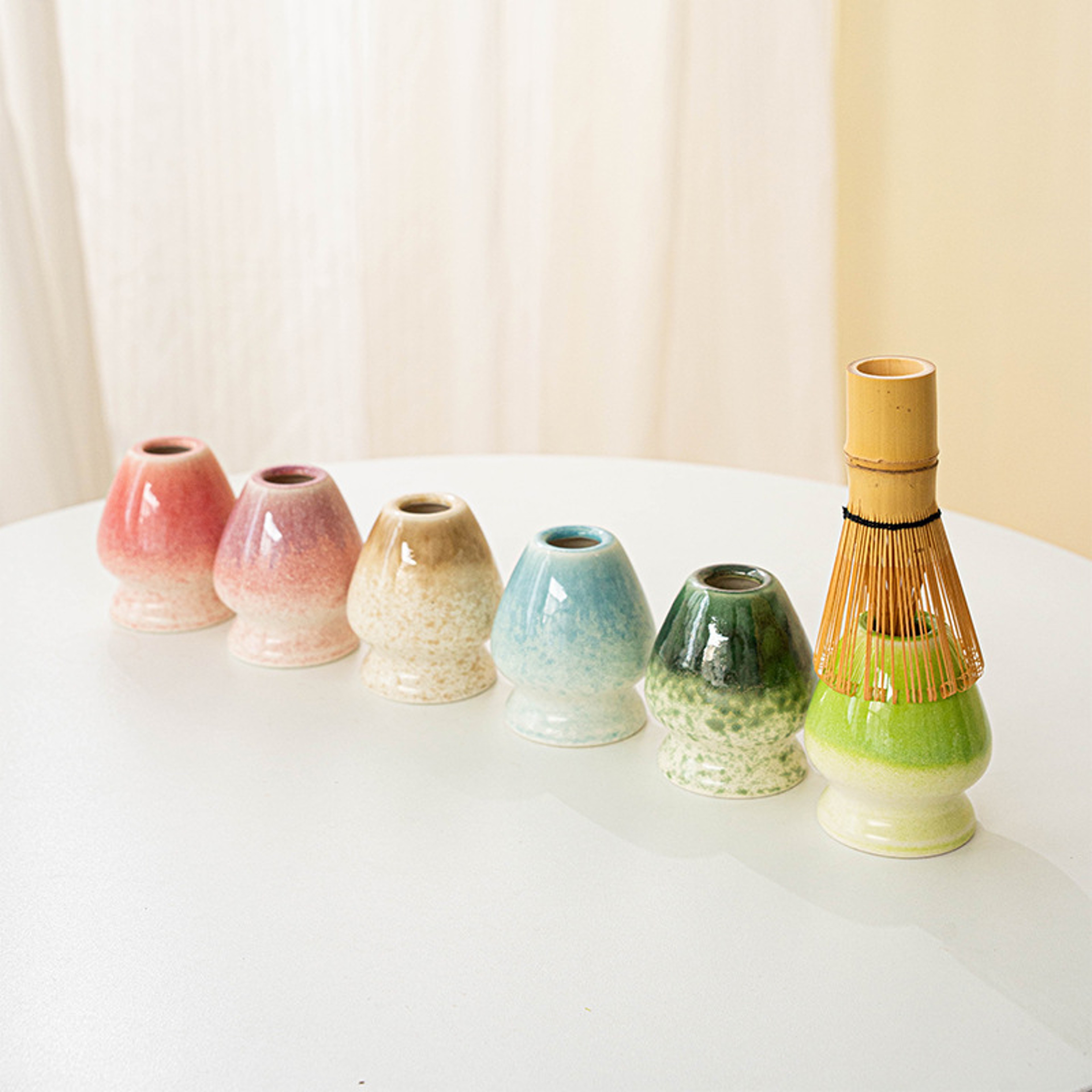 Matcha Green Tea Bowl Ceramic Chasen Holder Stand Bamboo Whisk Gradient Color Tea Grinder 2