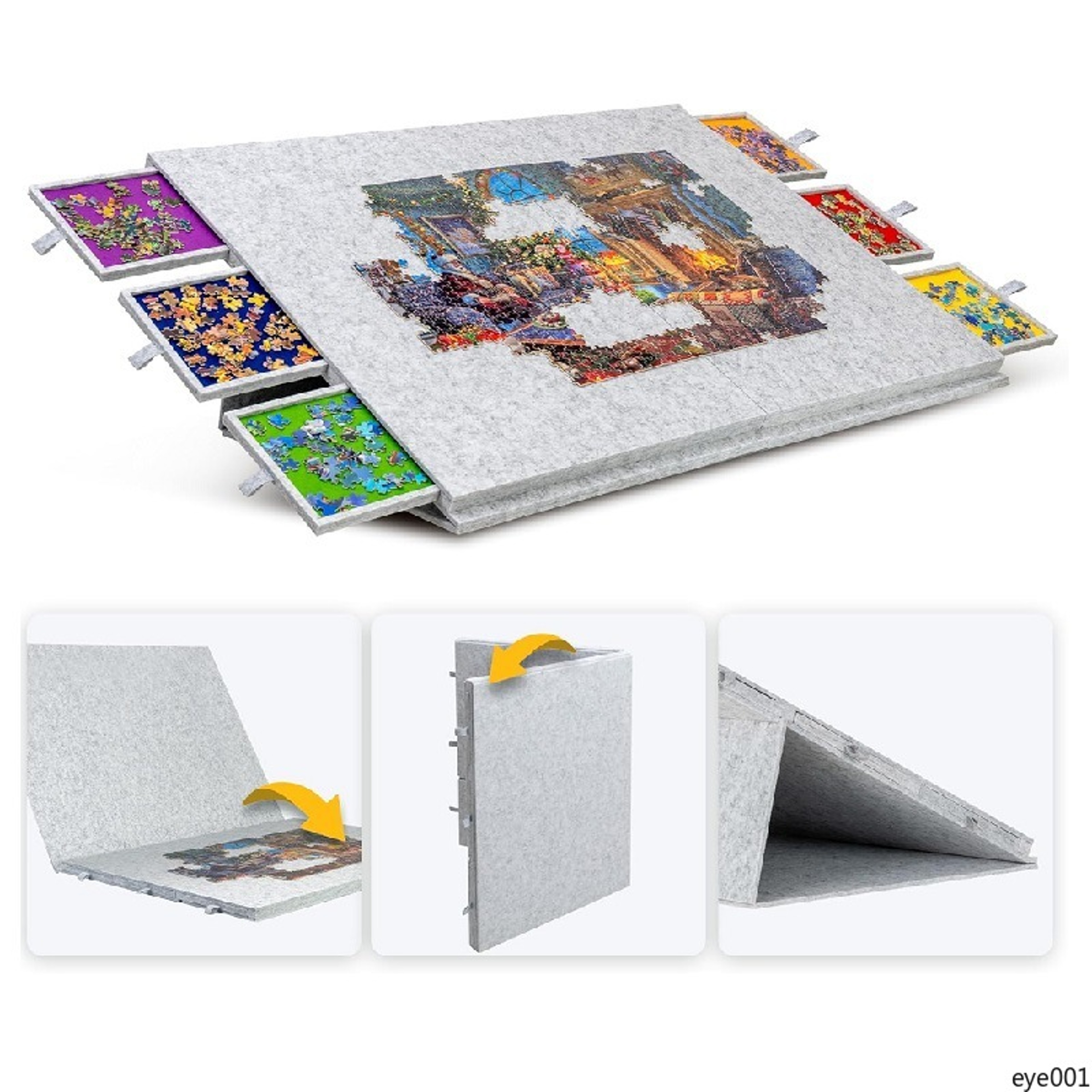 Portable Organizer for Unfinished Puzzles, Foldable Puzzle Mat With Sorting Trays Felt Jigsaw Puzzle Storage Mat – view 2