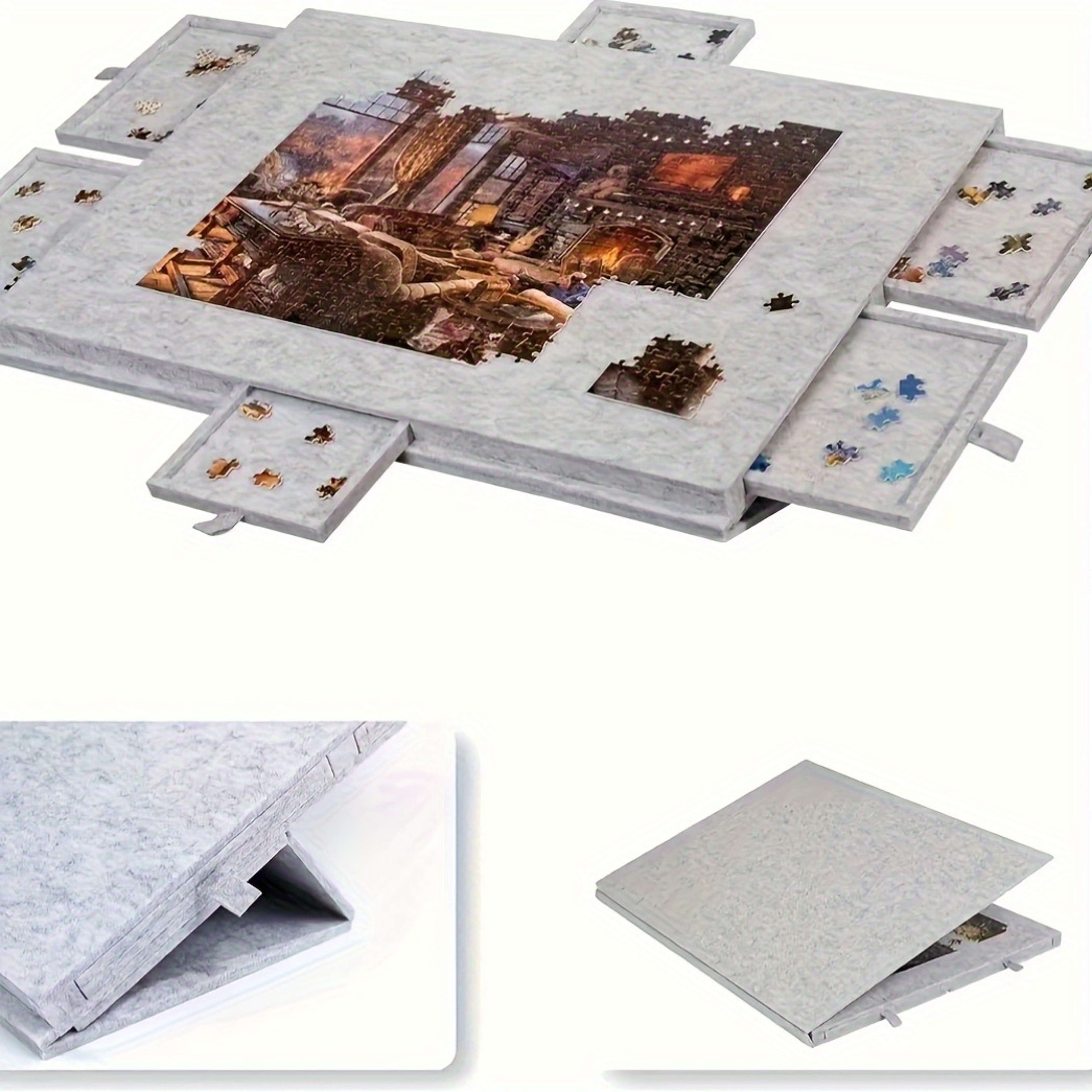 Foldable Puzzle Storage Table with Felt Top, Drawer Organizer for Easy Storage – view 5