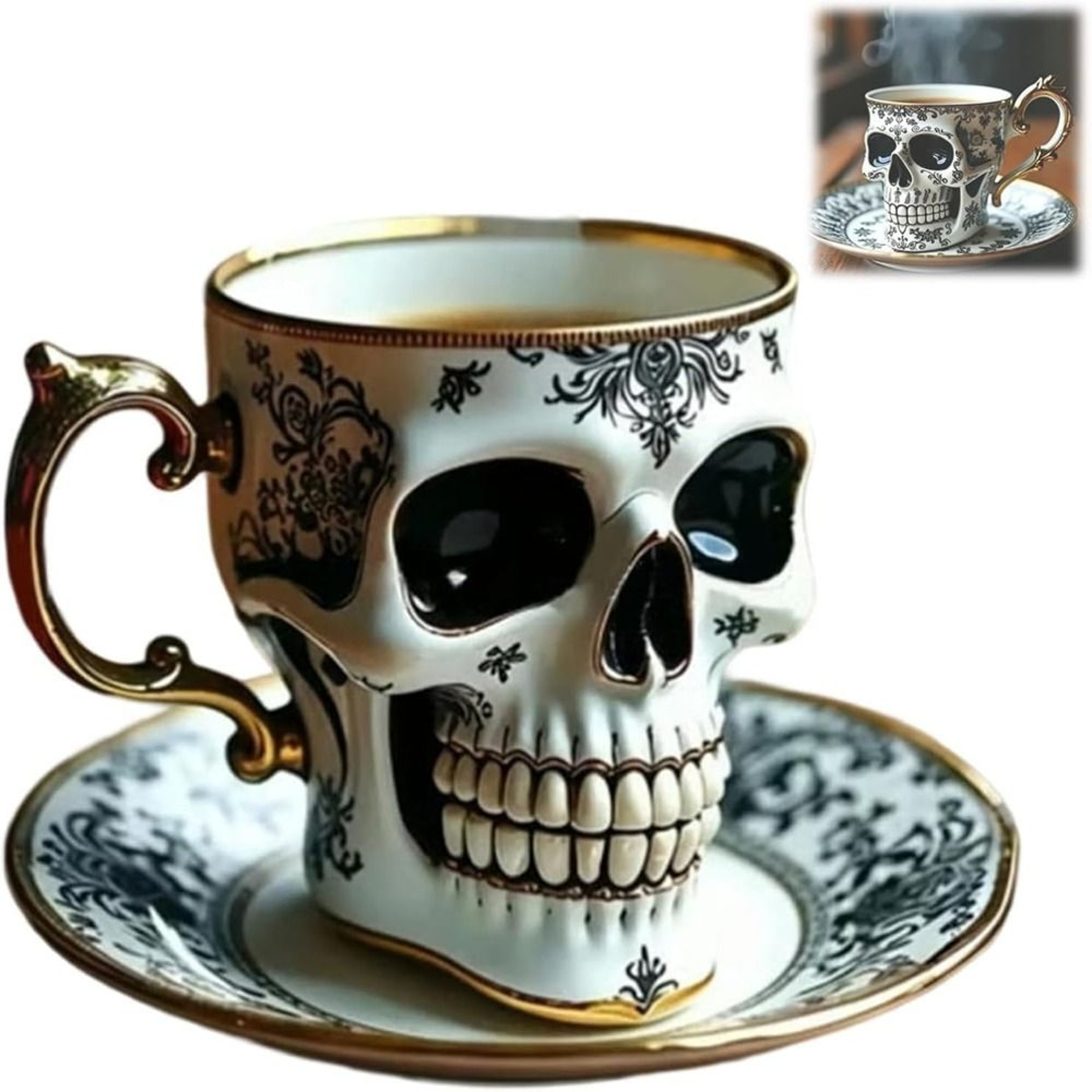 Gothic Skull Crusher Coffee Mug, Stylish Resin Bonehead Design, Skeleton Head Mugs for Collectors – view 2