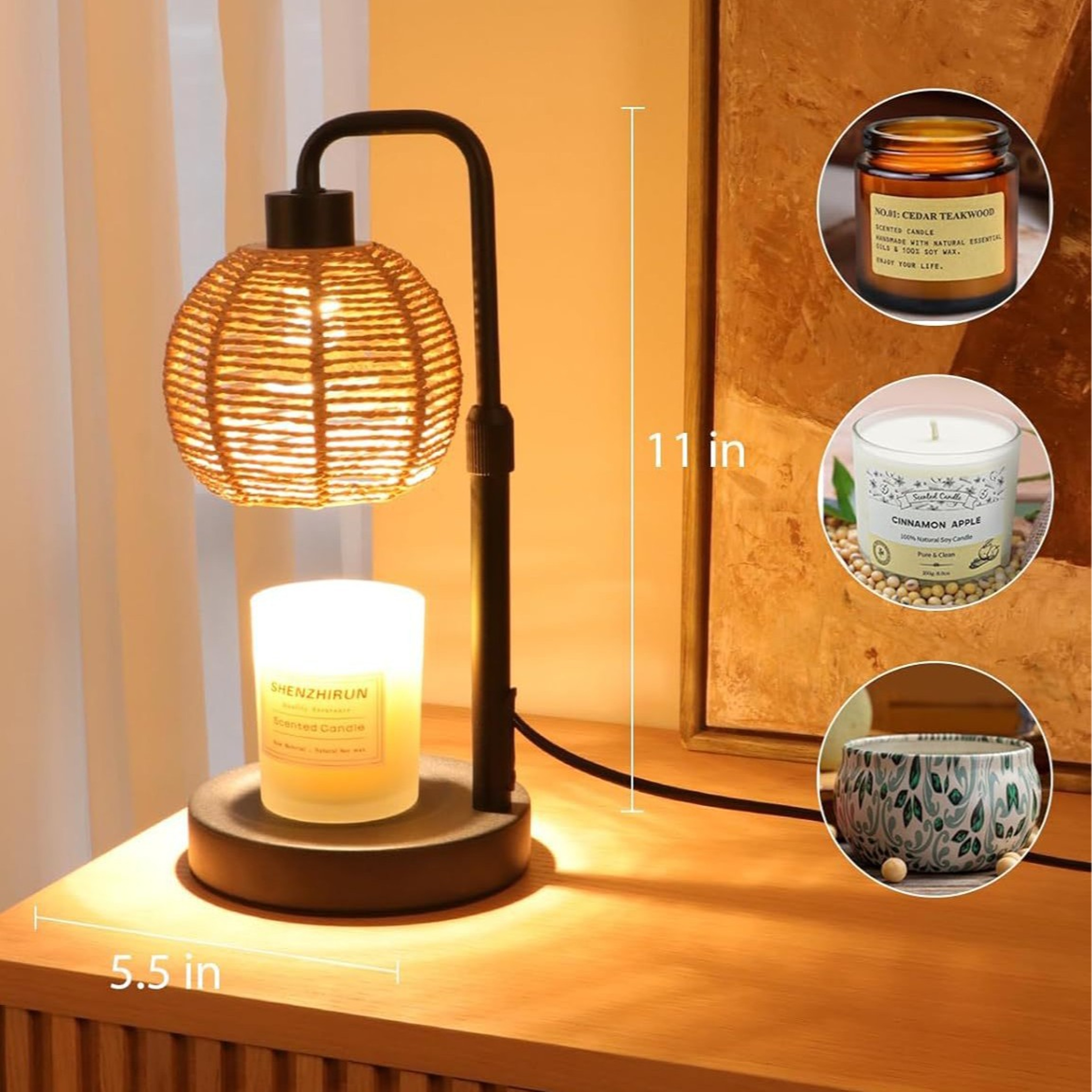 Creating Atmosphere Ornaments, Retro Linen Takraw Ball-shaped Aromatherapy Lamp with Wax and Timer – view 4
