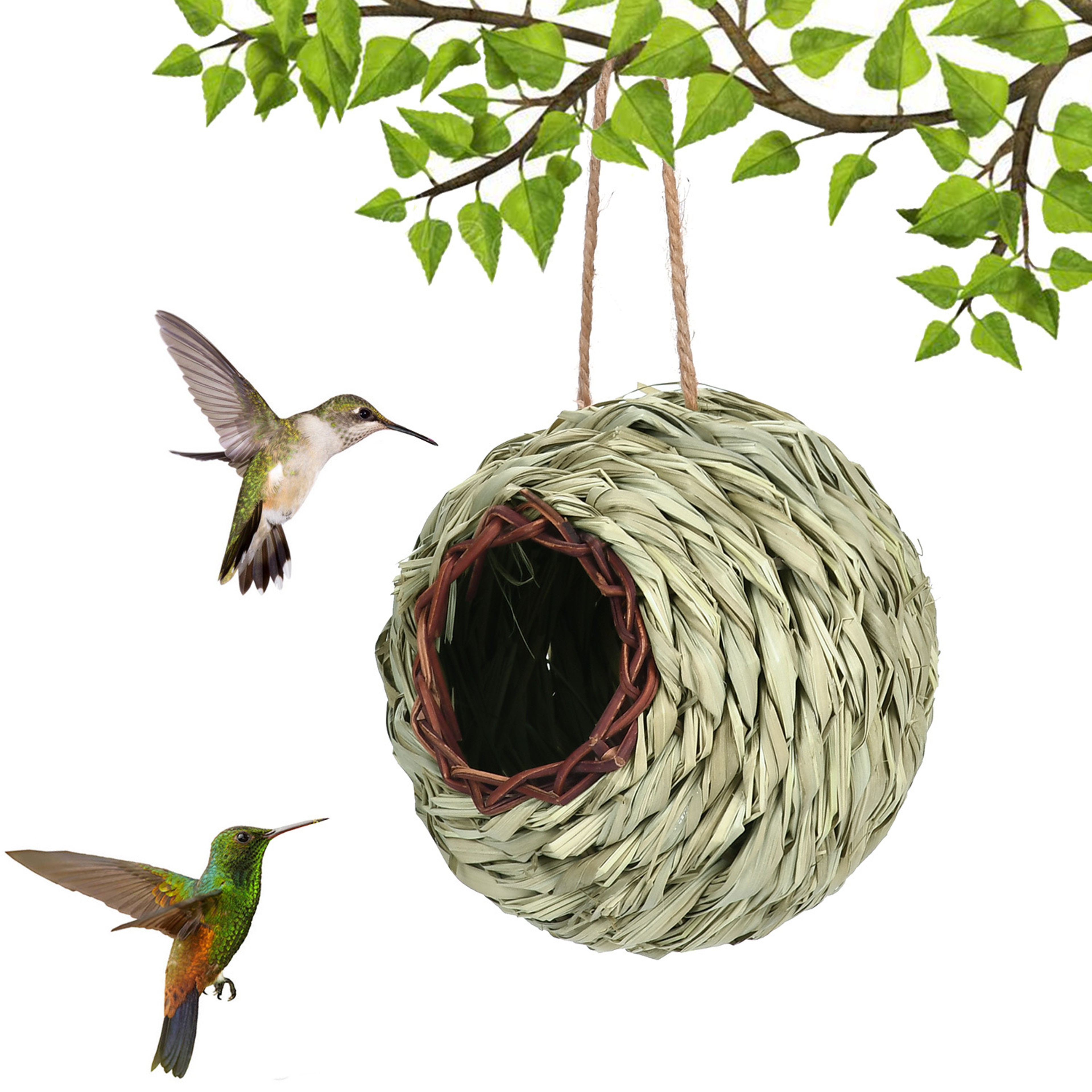 Handwoven Birdhouse, Natural Grass Hanging Bird Nest for Hummingbirds, Outdoor Garden Bird Shelter Nest Decoration – view 1