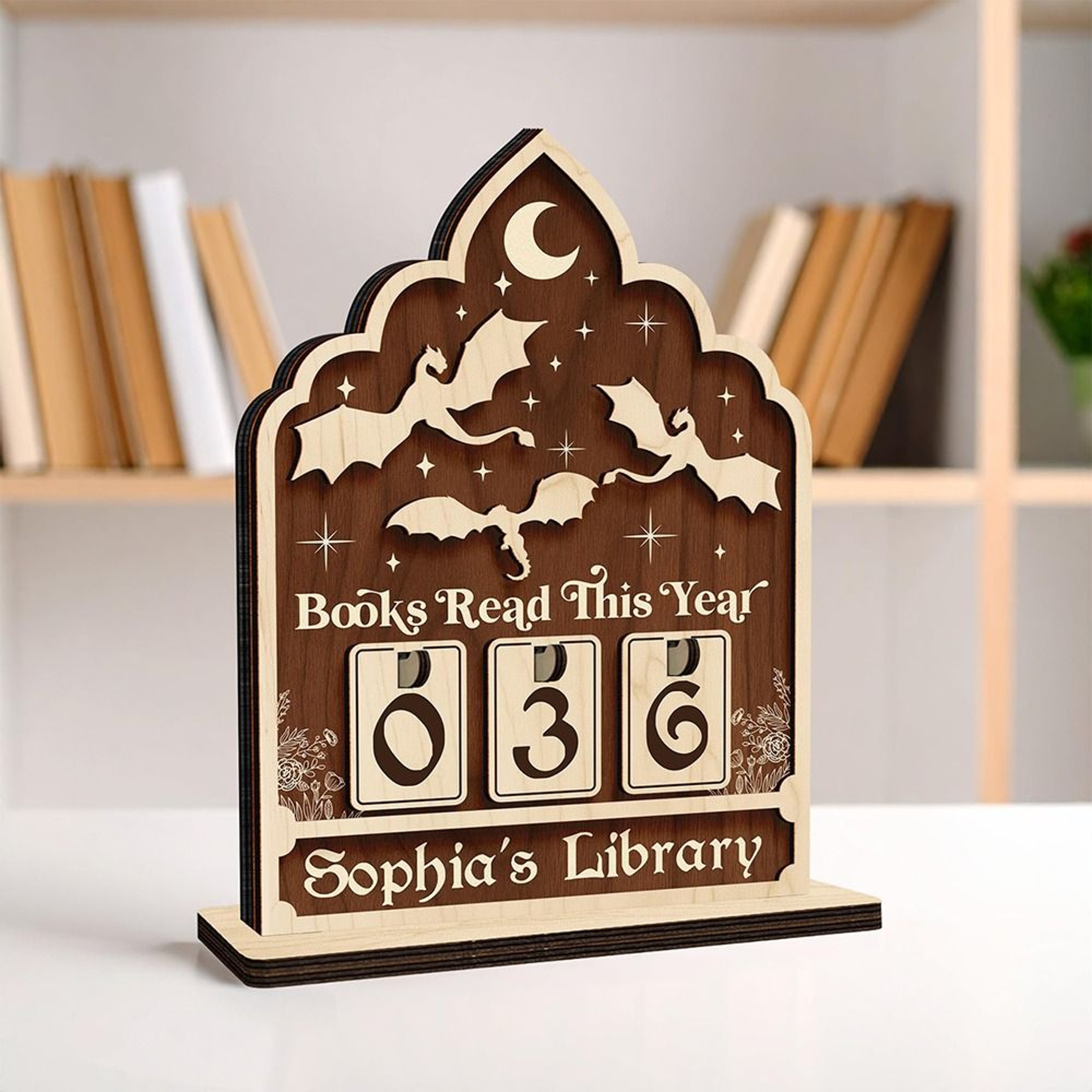 Book Lovers Reading Counter, Wooden Desktop Tracker, Double Thickness Bookshelf Ornaments, Crafts Gifts – view 4