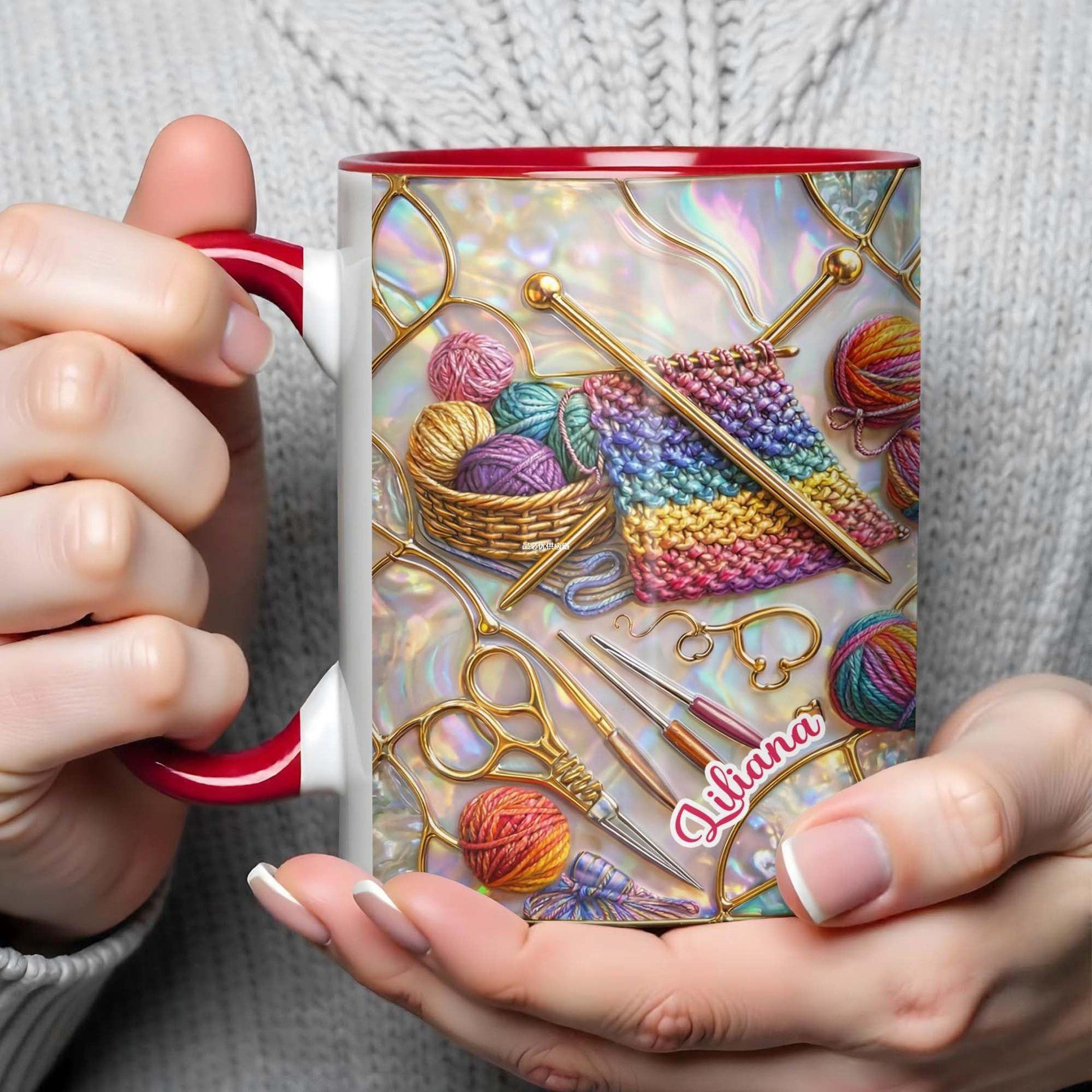 Handcraft Themed Coffee Cup, Knitting Sewing Tools Mug, Office and Home Water Cup, Decorative Item, Perfect Gift – view 4
