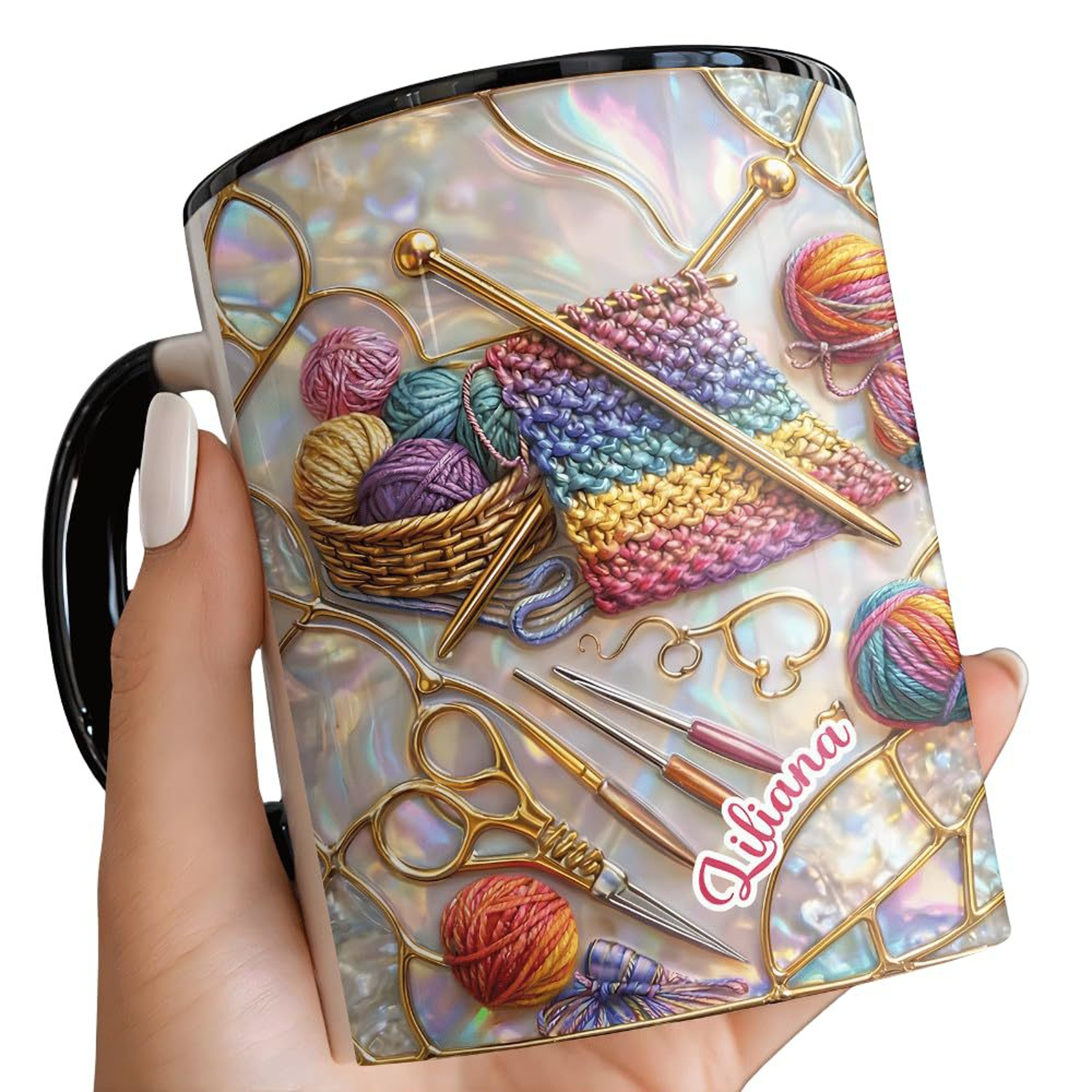 Handcraft Themed Coffee Cup, Knitting Sewing Tools Mug, Office and Home Water Cup, Decorative Item, Perfect Gift – view 10