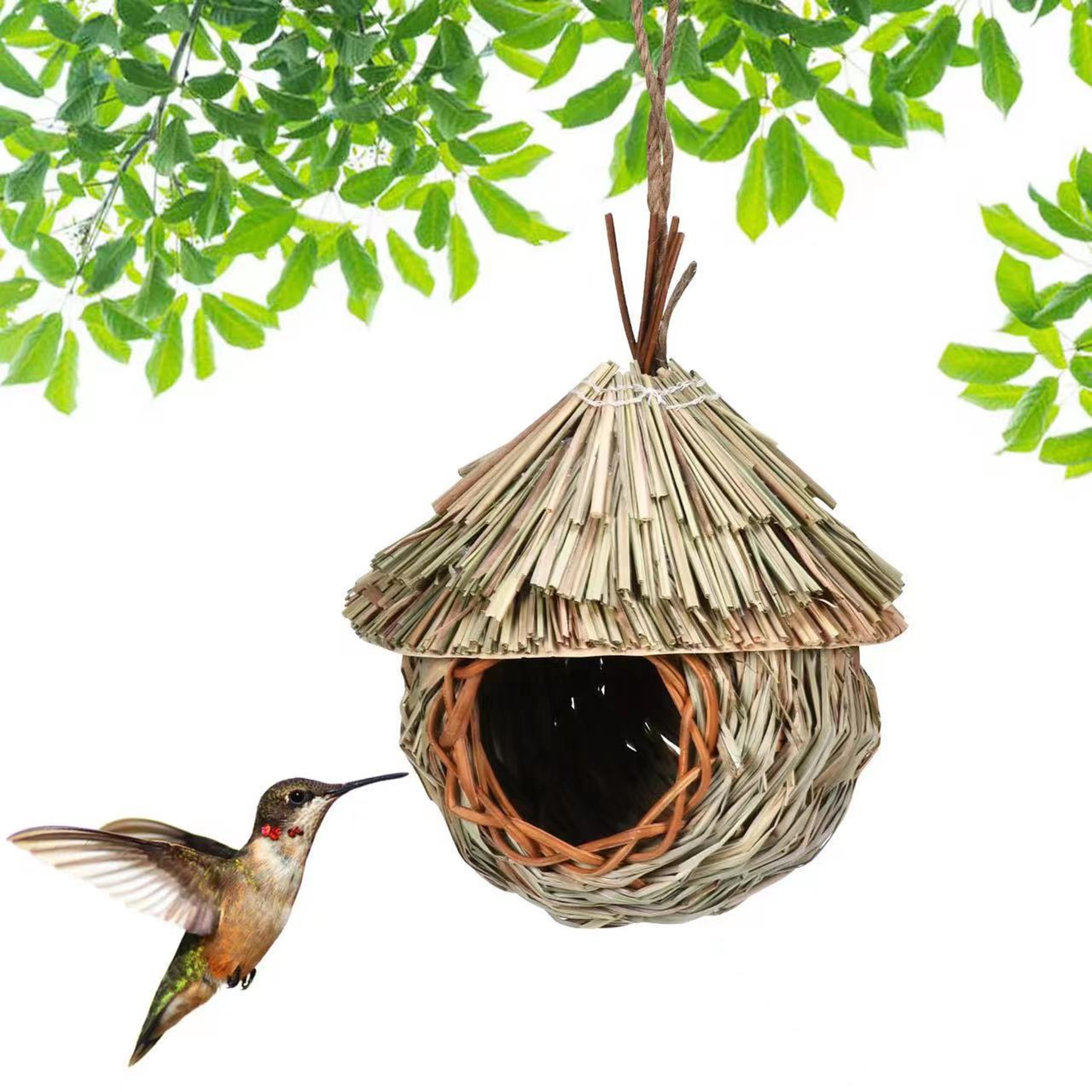 Handwoven Grass Wicker Birdhouse, Assorted Natural Bird Nest Set, Hanging Bird Shelter for Small Birds – view 7