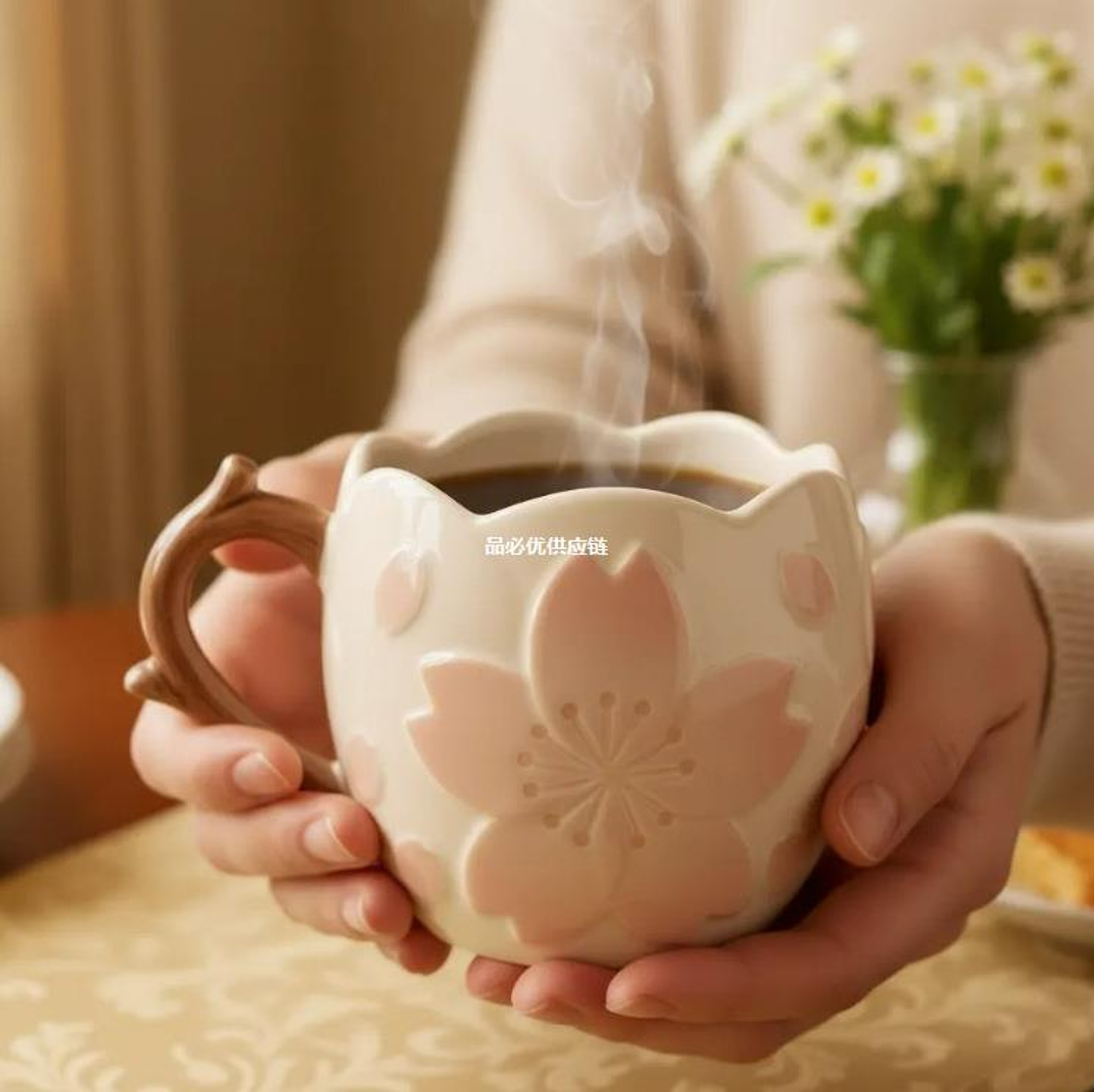 Decorative Flower-patterned Mug, Coffee Cup, Multiple Styles Available, Flower-shaped Drinking Cup for Office and Home, – view 4