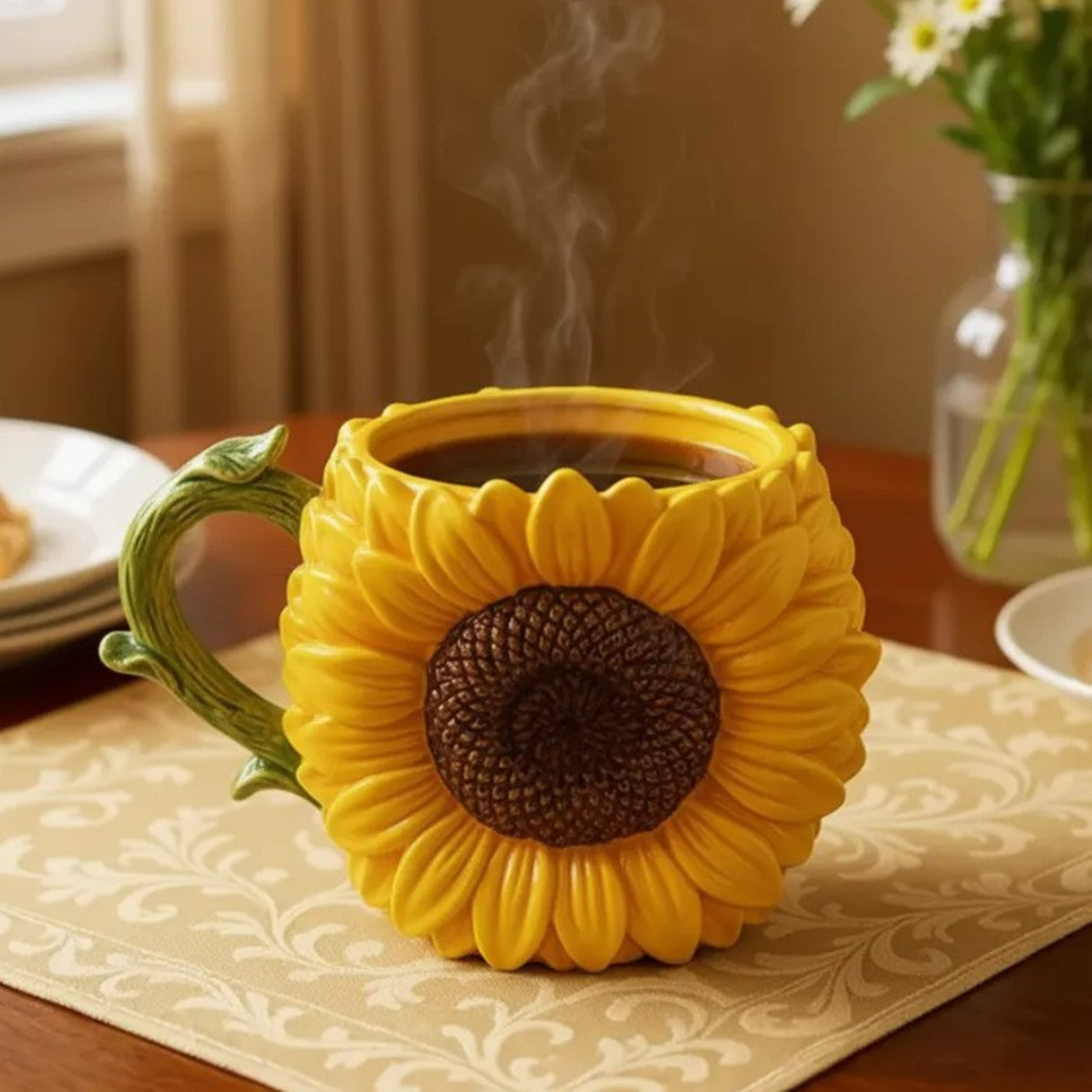 Decorative Flower-patterned Mug, Coffee Cup, Multiple Styles Available, Flower-shaped Drinking Cup for Office and Home, – view 9