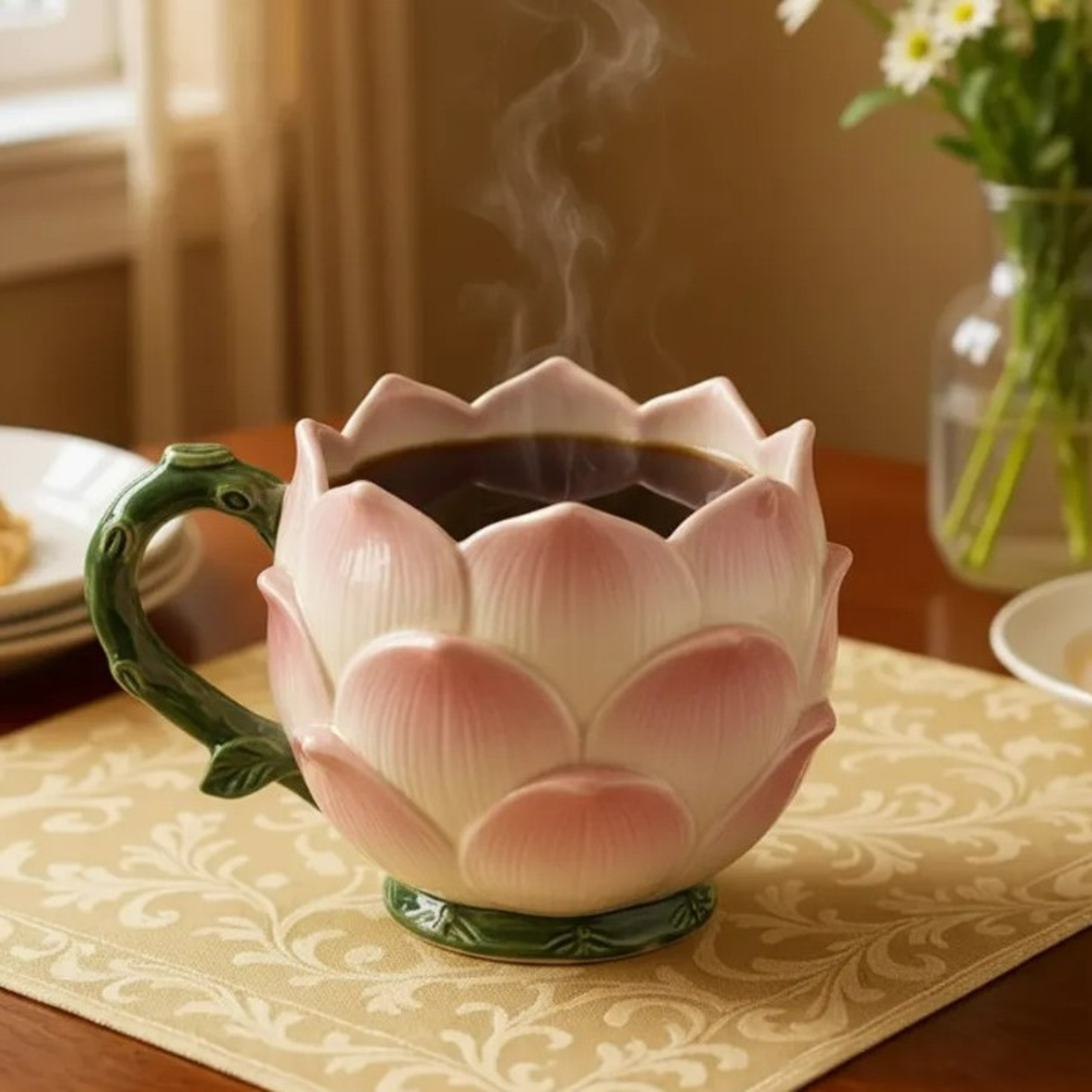 Decorative Flower-patterned Mug, Coffee Cup, Multiple Styles Available, Flower-shaped Drinking Cup for Office and Home, – view 11