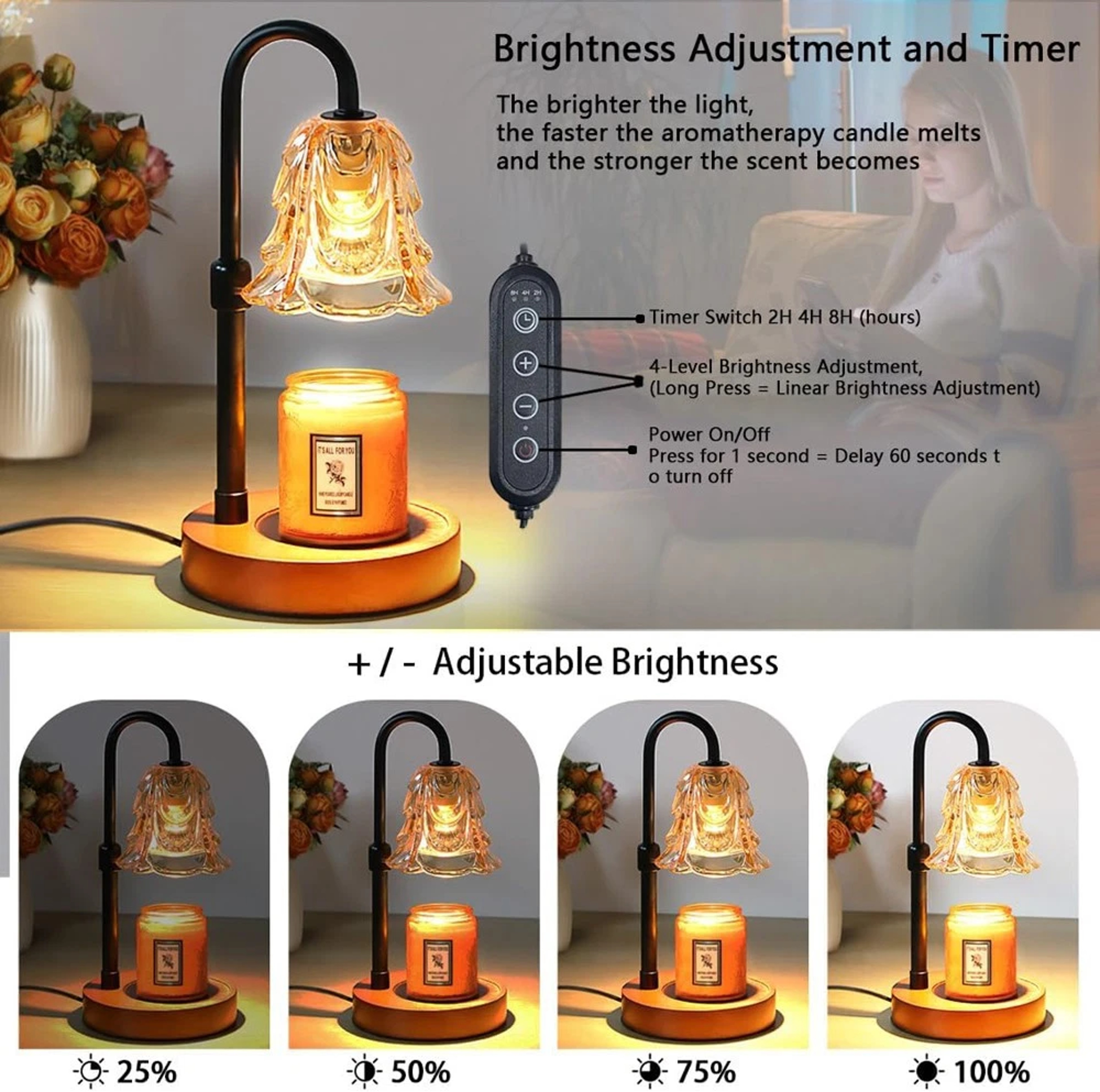 Dimmable Aromatherapy Candle Warmer Lamp Adjustable Brightness Fragrance Diffuser With Light Home Decor Bedroom Living Room – view 5