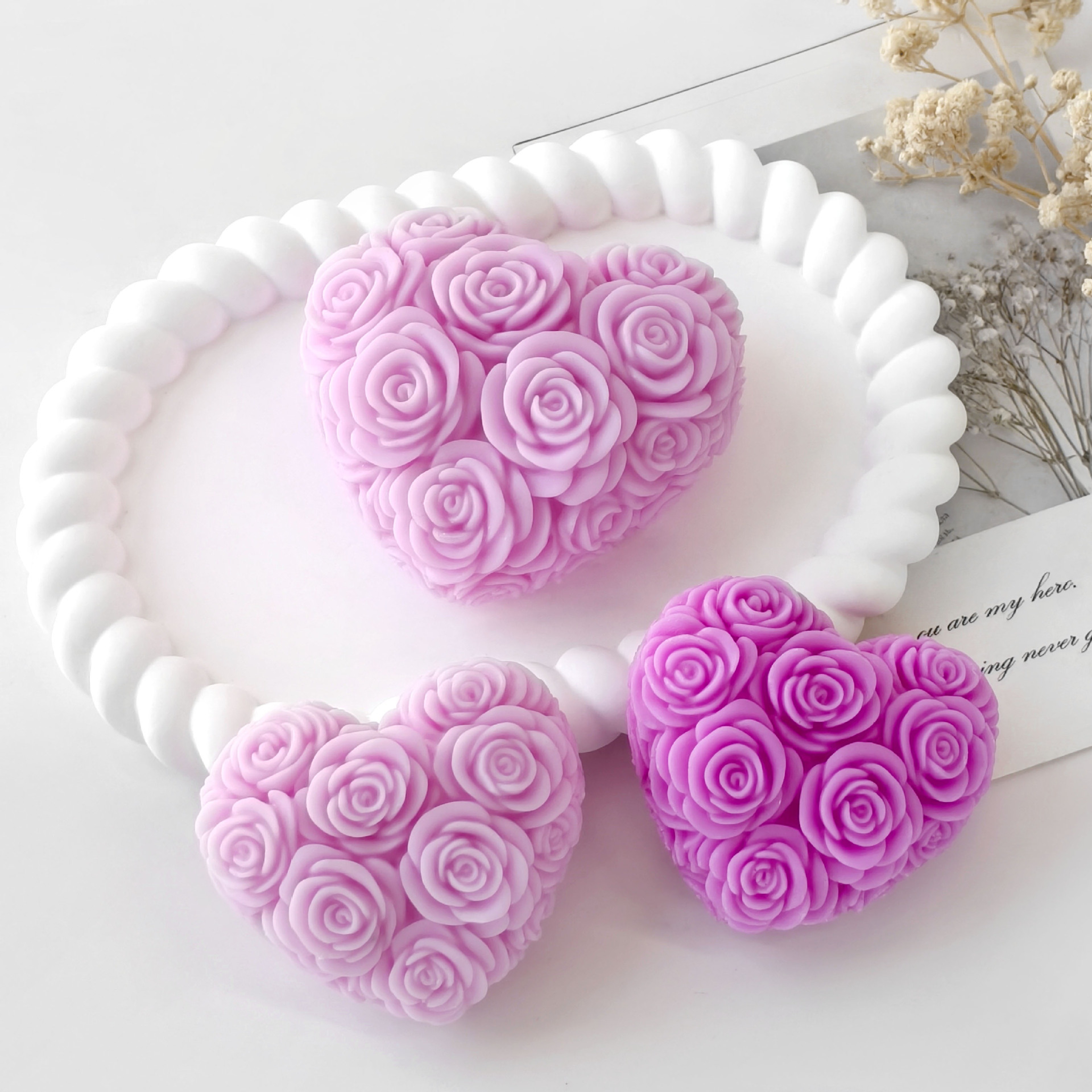 DIY Rose Heart Silicone Mold, Aromatherapy Plaster Resin Mold for Candle Making, Perfect Valentine's Day Craft – view 3