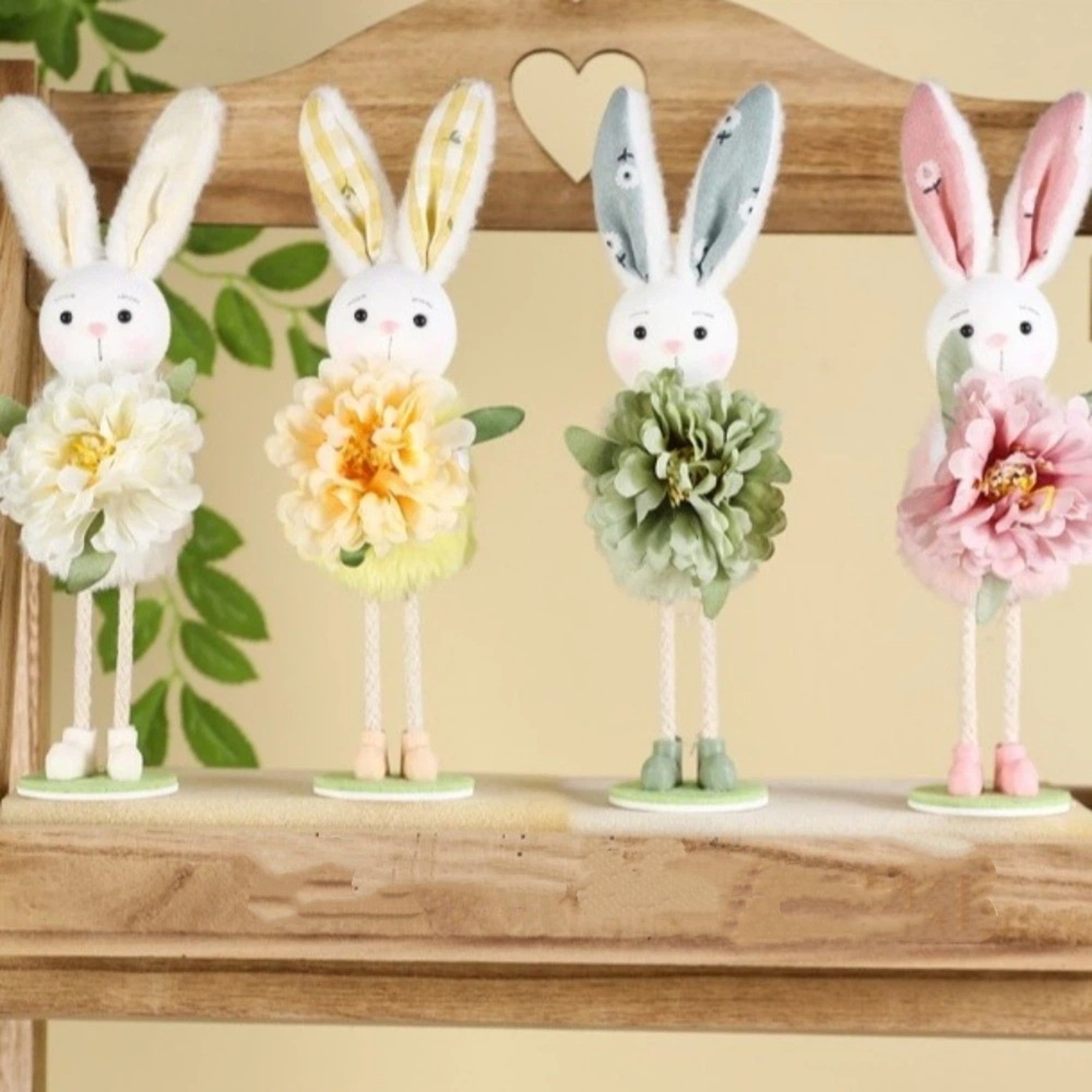 Cute Easter Bunny Figurine With Flower Skirt, Fabric Holiday Decoration for Living Room Home Decor – view 1