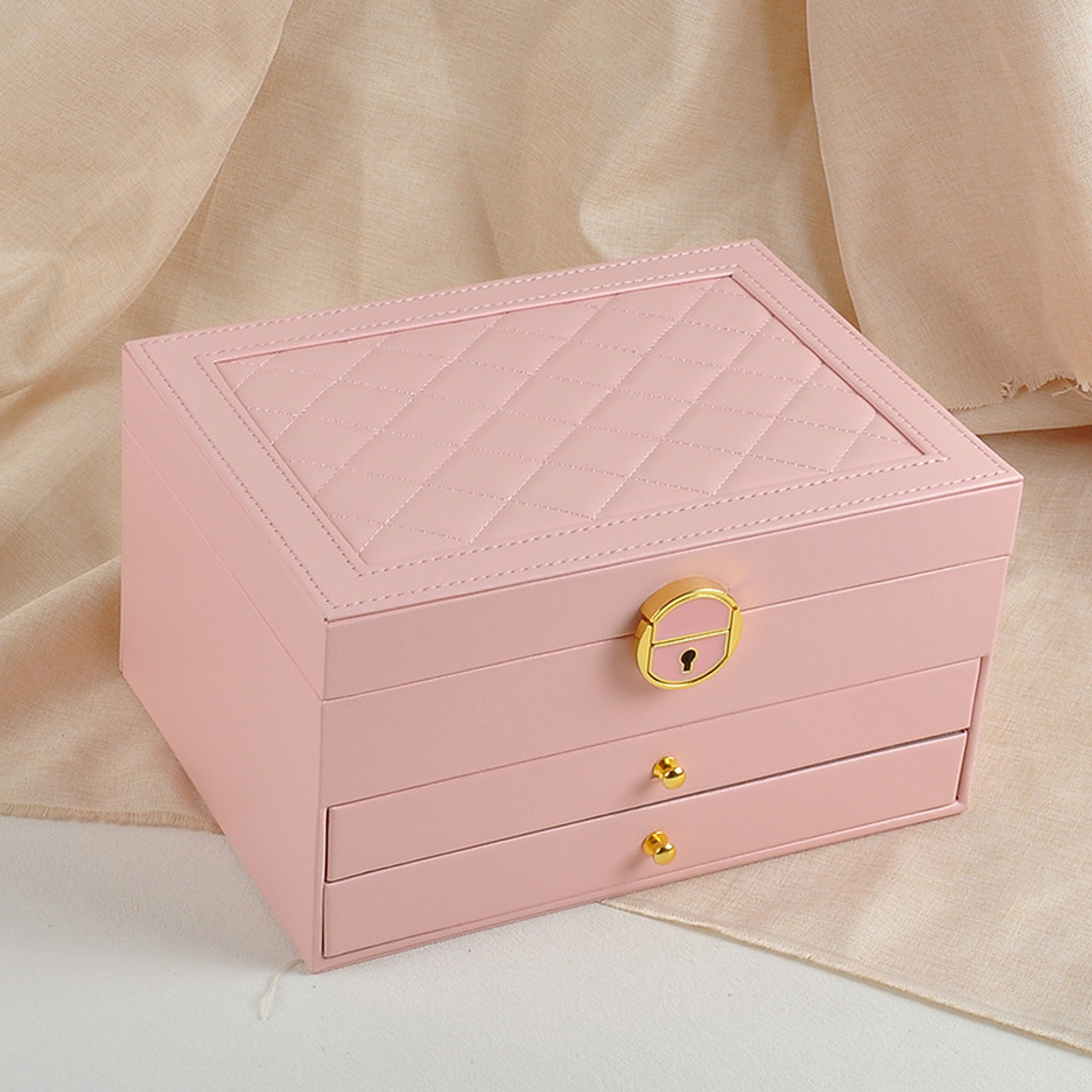 Textured Leather Jewelry Box, Three-Tier Storage for Bracelets, Rings, Earrings, with Metal Clasp, Gift Box Organizer – view 3