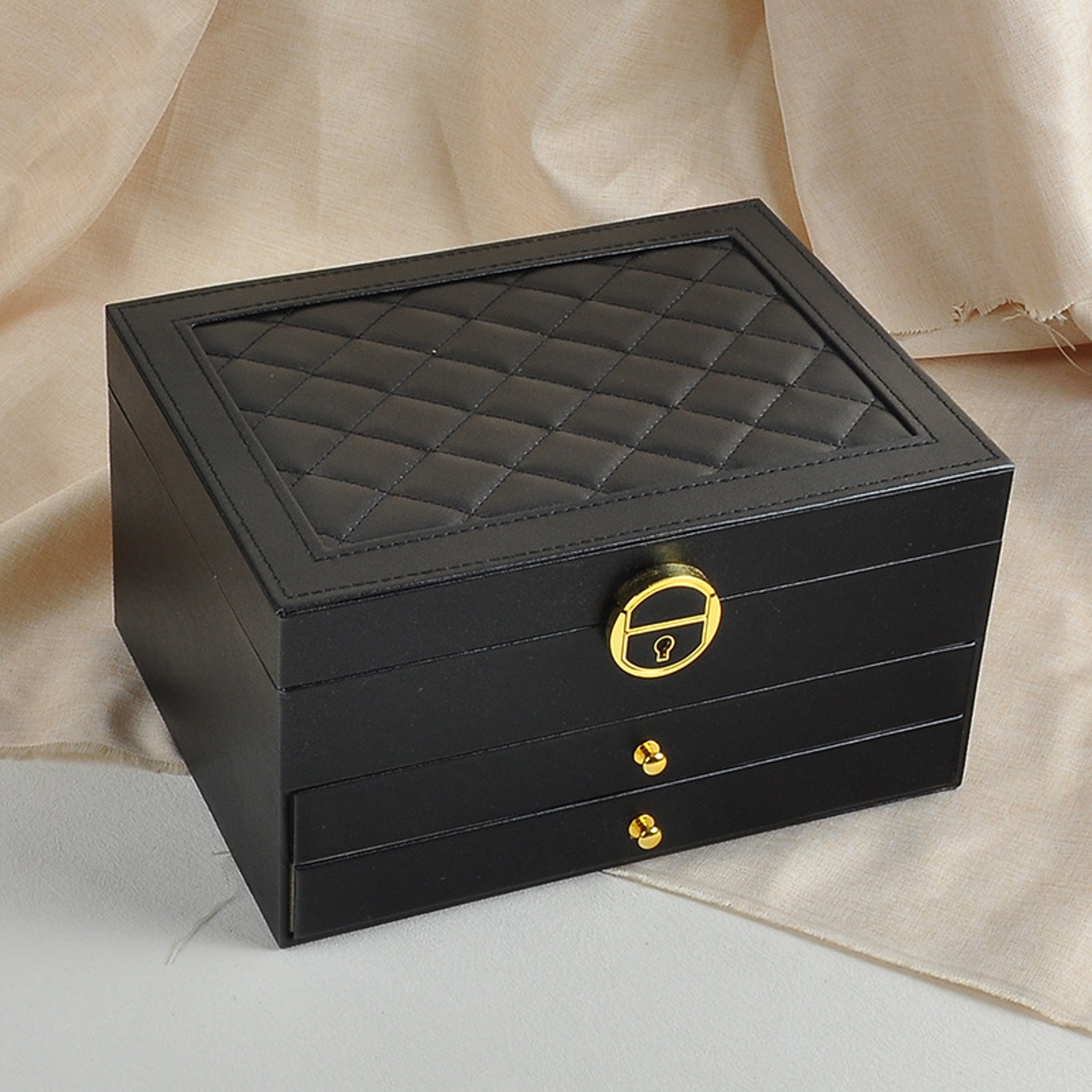 Textured Leather Jewelry Box, Three-Tier Storage for Bracelets, Rings, Earrings, with Metal Clasp, Gift Box Organizer – view 4