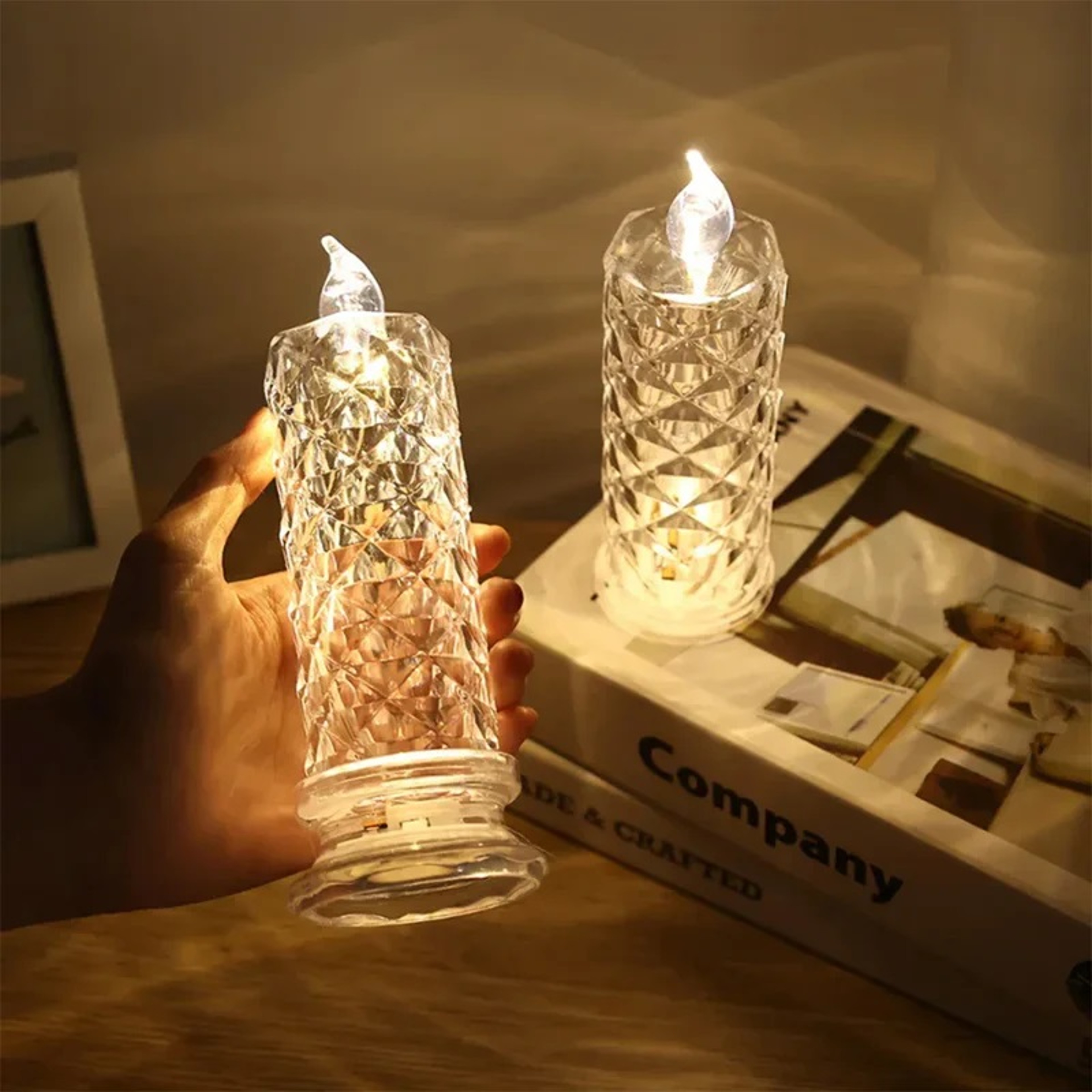 LED Crystal Candle Light Table Lamp, Rose Projection Atmosphere Light for Weddings & Parties – view 3