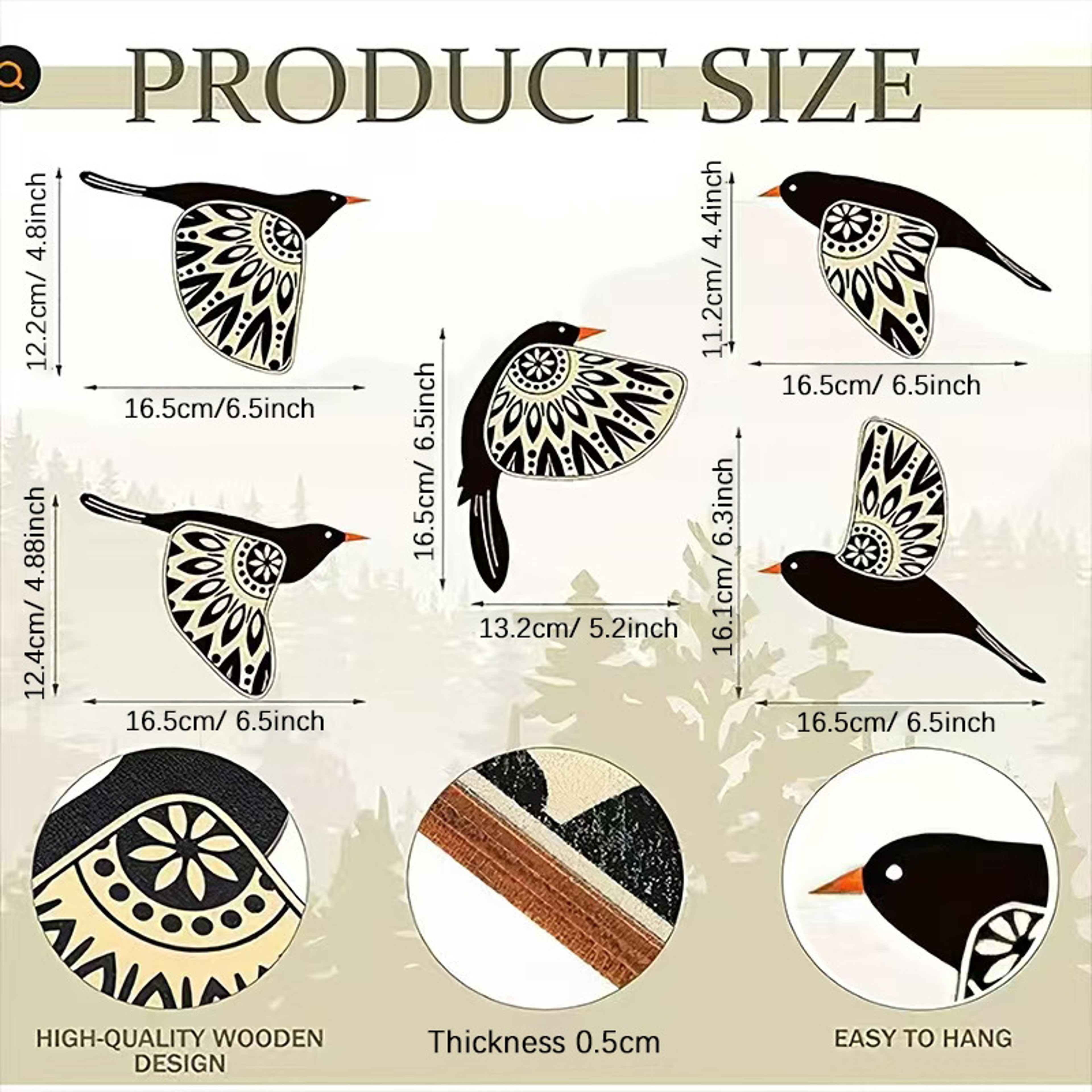 Vintage Gothic Wooden Black Bird Wall Decor, Stylish Indoor/Outdoor Home Decorations for Living Room & Bathroom – view 5