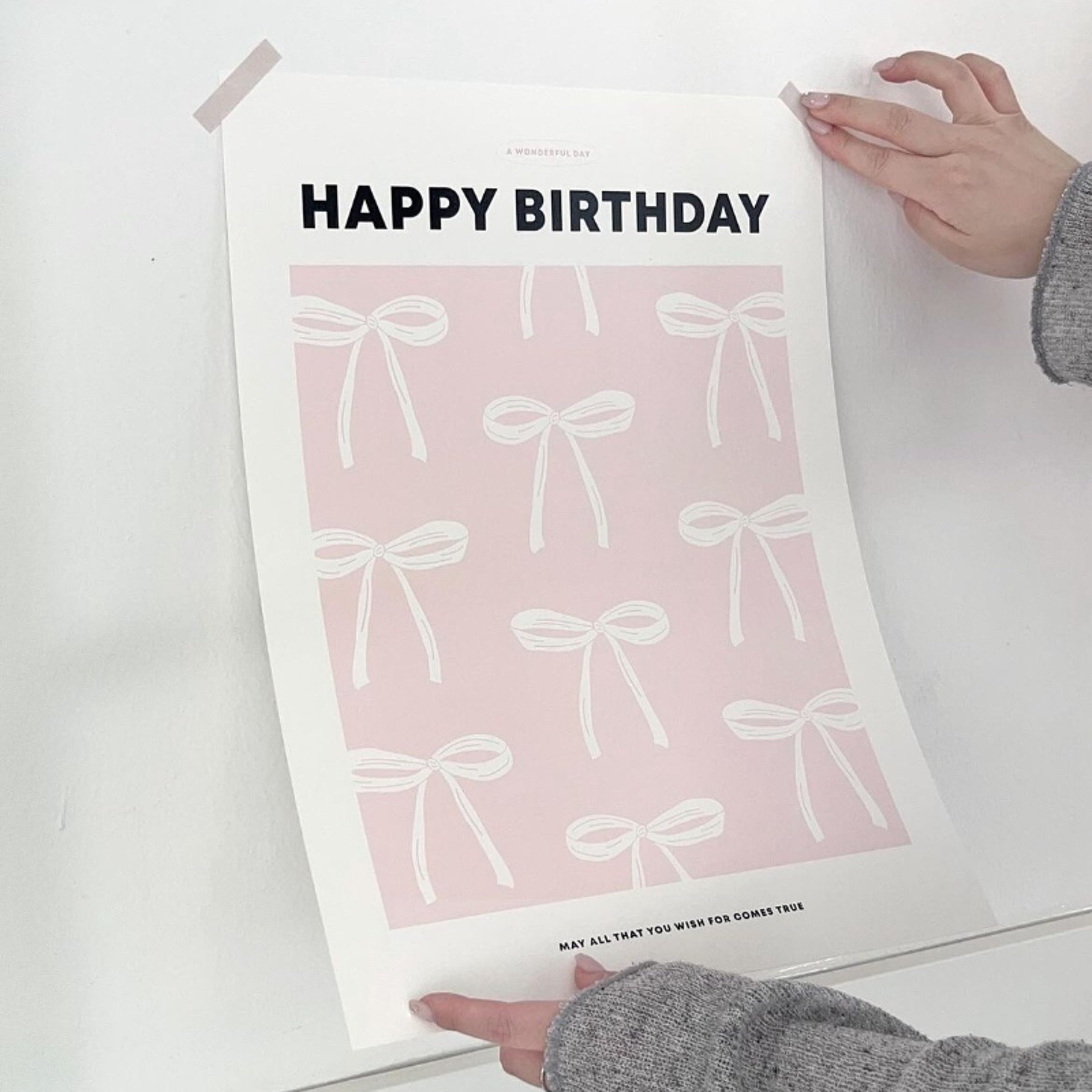 insWind Birthday Poster Card, Pink Bow Heart Flower, Birthday Party Decoration Supplies – view 5