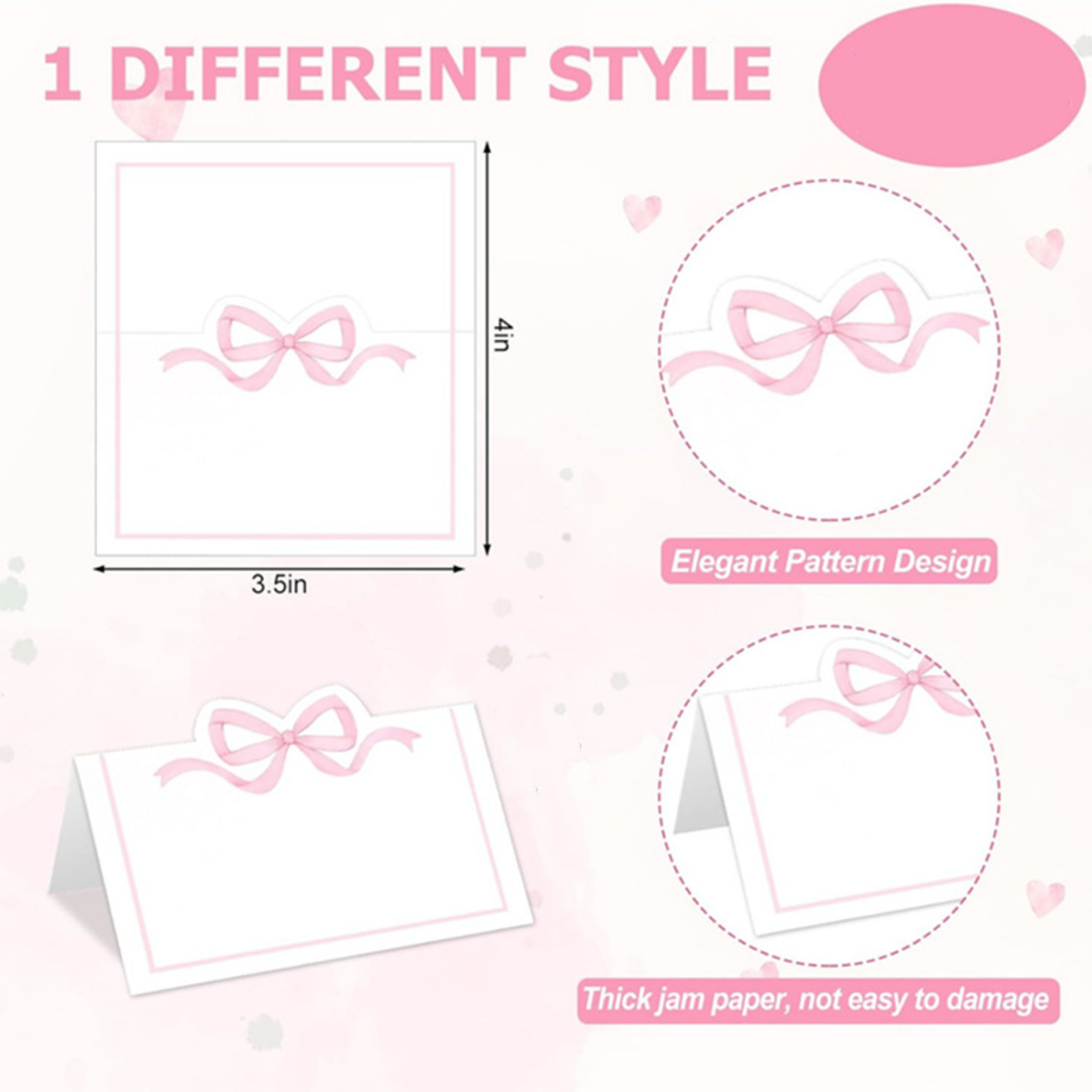 Writable Wedding Guest Name Seat Cards, Pink Bow Seat Card, Birthday Tea Party Table Decor Greeting Card – view 3