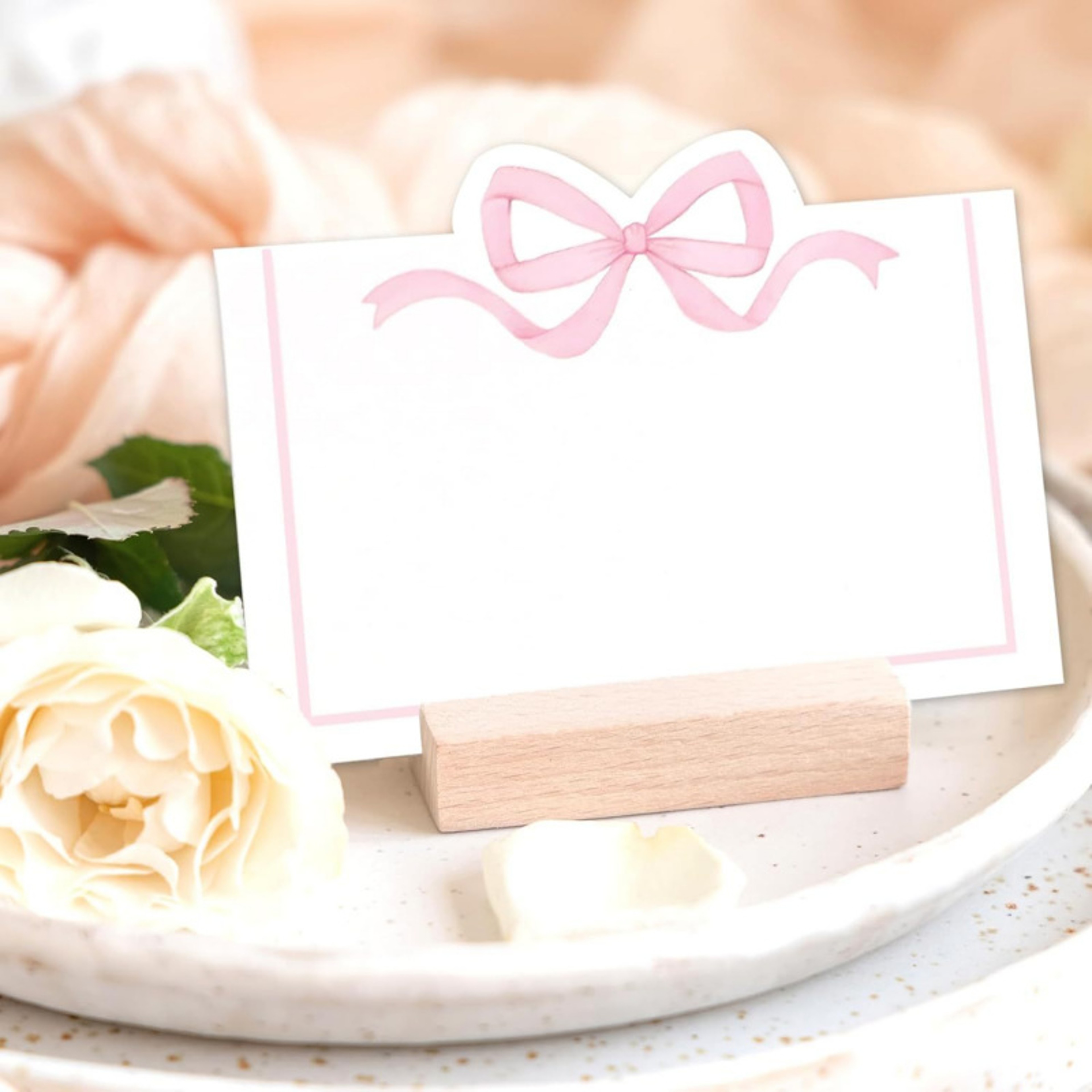 Writable Wedding Guest Name Seat Cards, Pink Bow Seat Card, Birthday Tea Party Table Decor Greeting Card – view 5