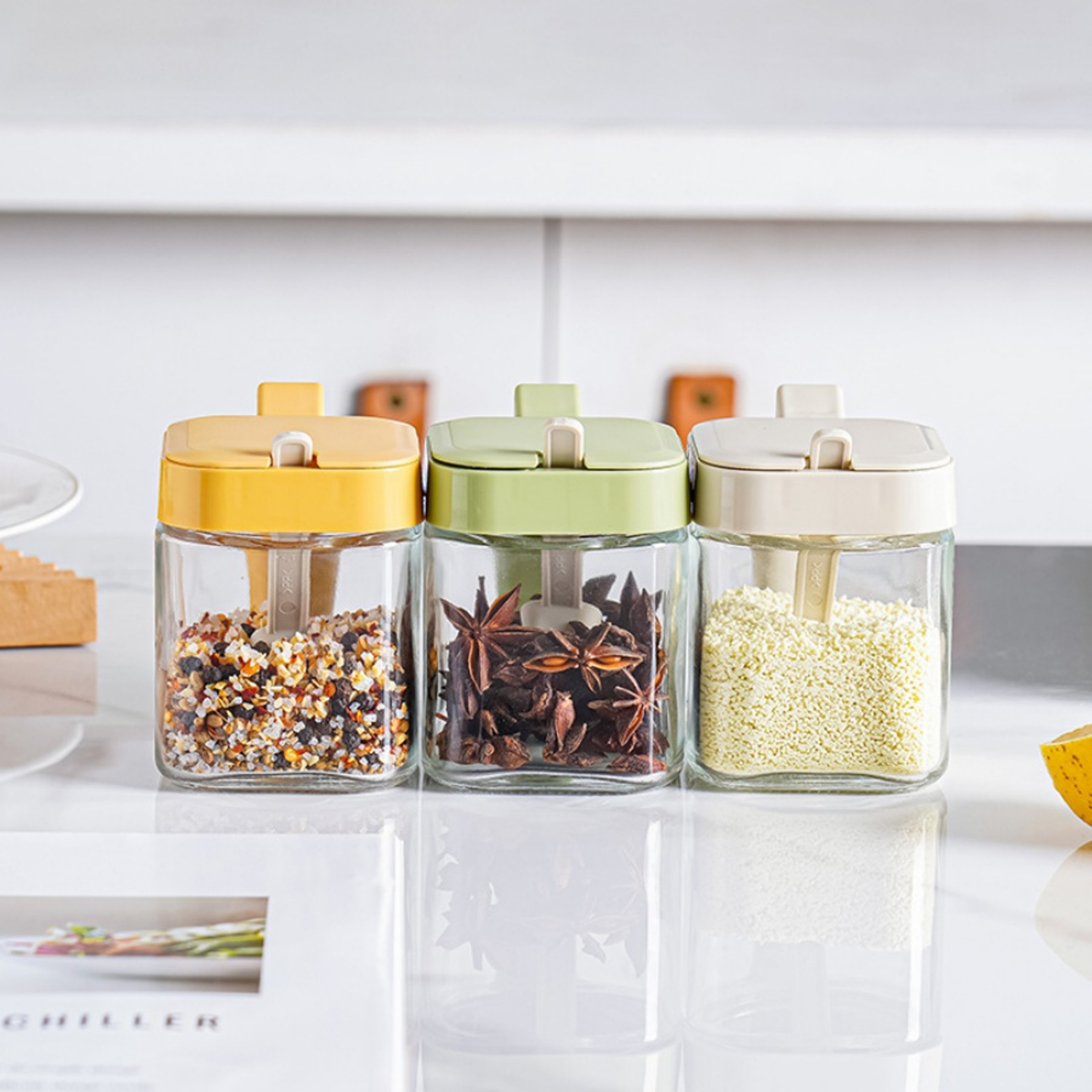 Glass Spice Boxes, Seasoning Jar with Spoon, Salt Shaker Container for Sugar, Pepper, and Spices – view 3