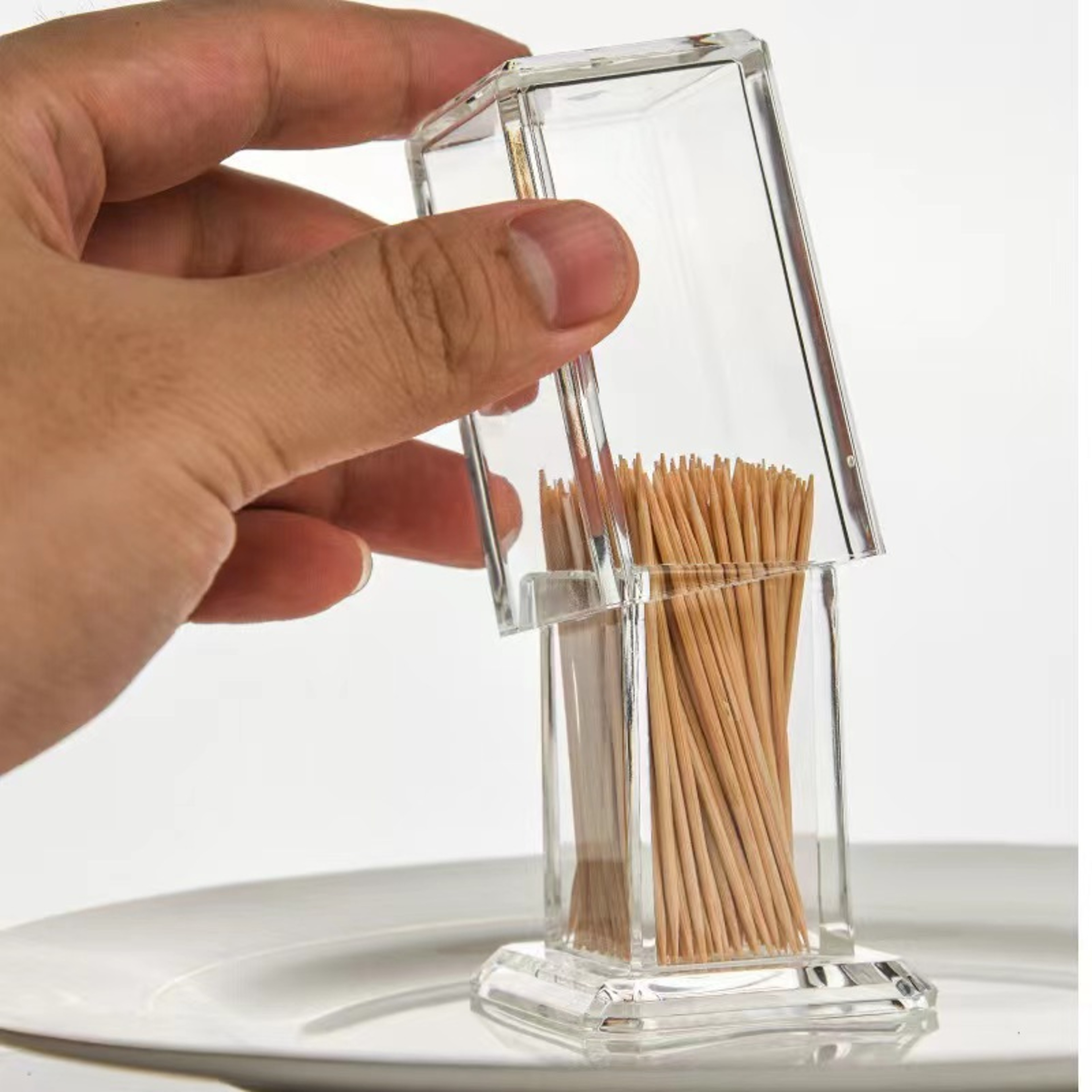 High-end Transparent Toothpick Holder, Creative Rectangular Storage Box, Thickened Design for Durability – view 3