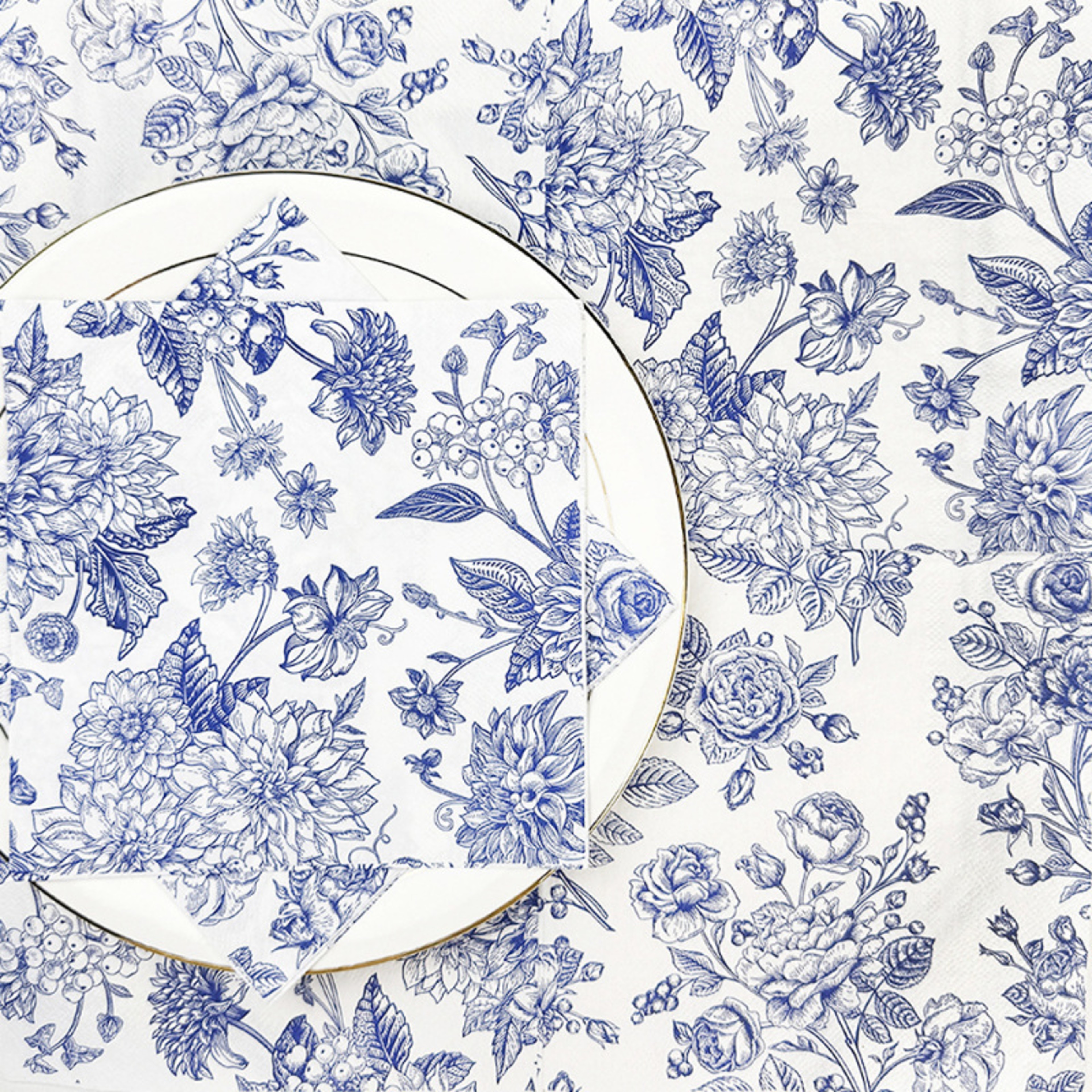 Blue Peony Flower Printed Vintage Style Napkins, Holiday Themed Disposable Double Layer Colorful Square Tissue – view 4