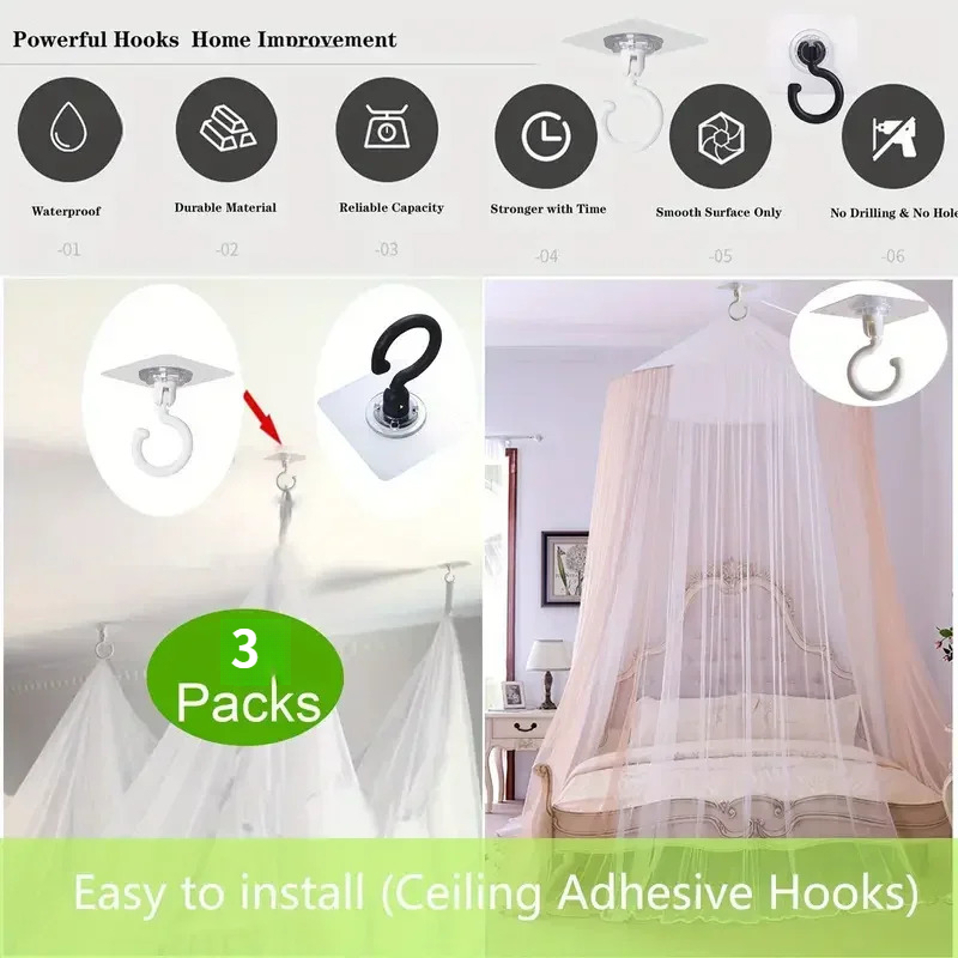 Adhesive Wall Door Mount Hangers for Kitchen, Bathroom, Wardrobe, Ceiling Rotating Hooks Storage Organization – view 3