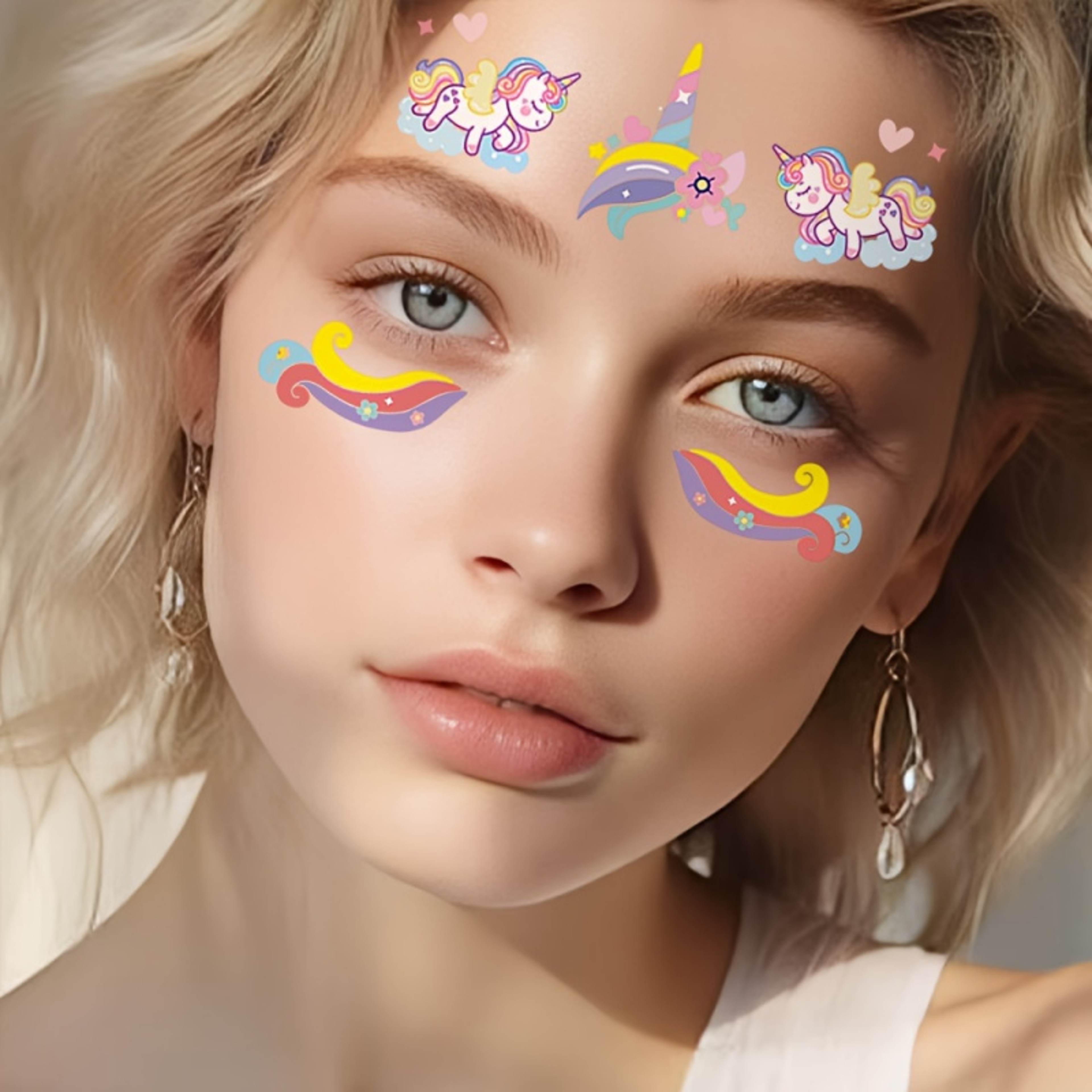 Cute Rainbow Unicorn Temporary Tattoos, Face & Body Stickers for Parties, Music Festivals, Birthday Gifts – view 2