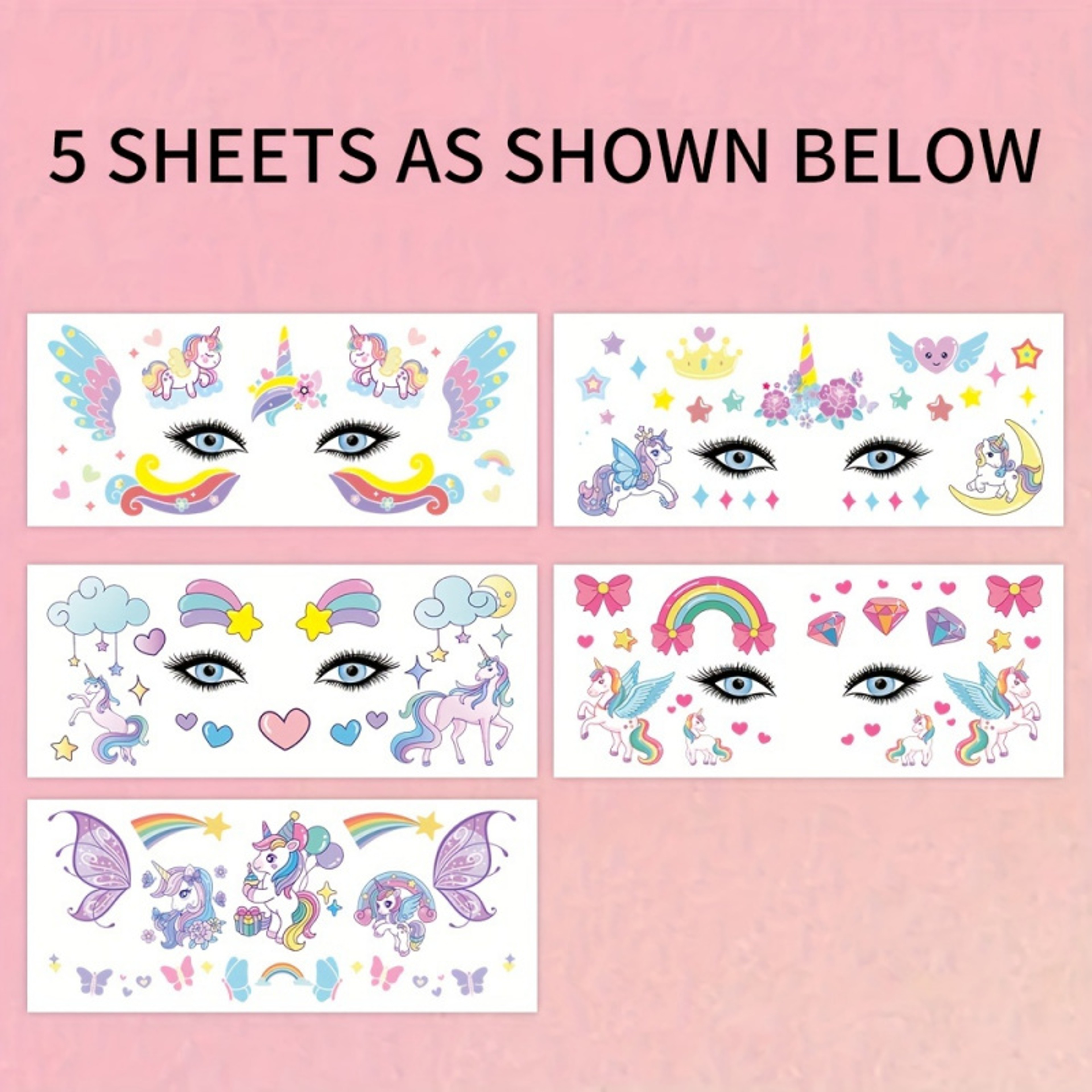 Cute Rainbow Unicorn Temporary Tattoos, Face & Body Stickers for Parties, Music Festivals, Birthday Gifts – view 5