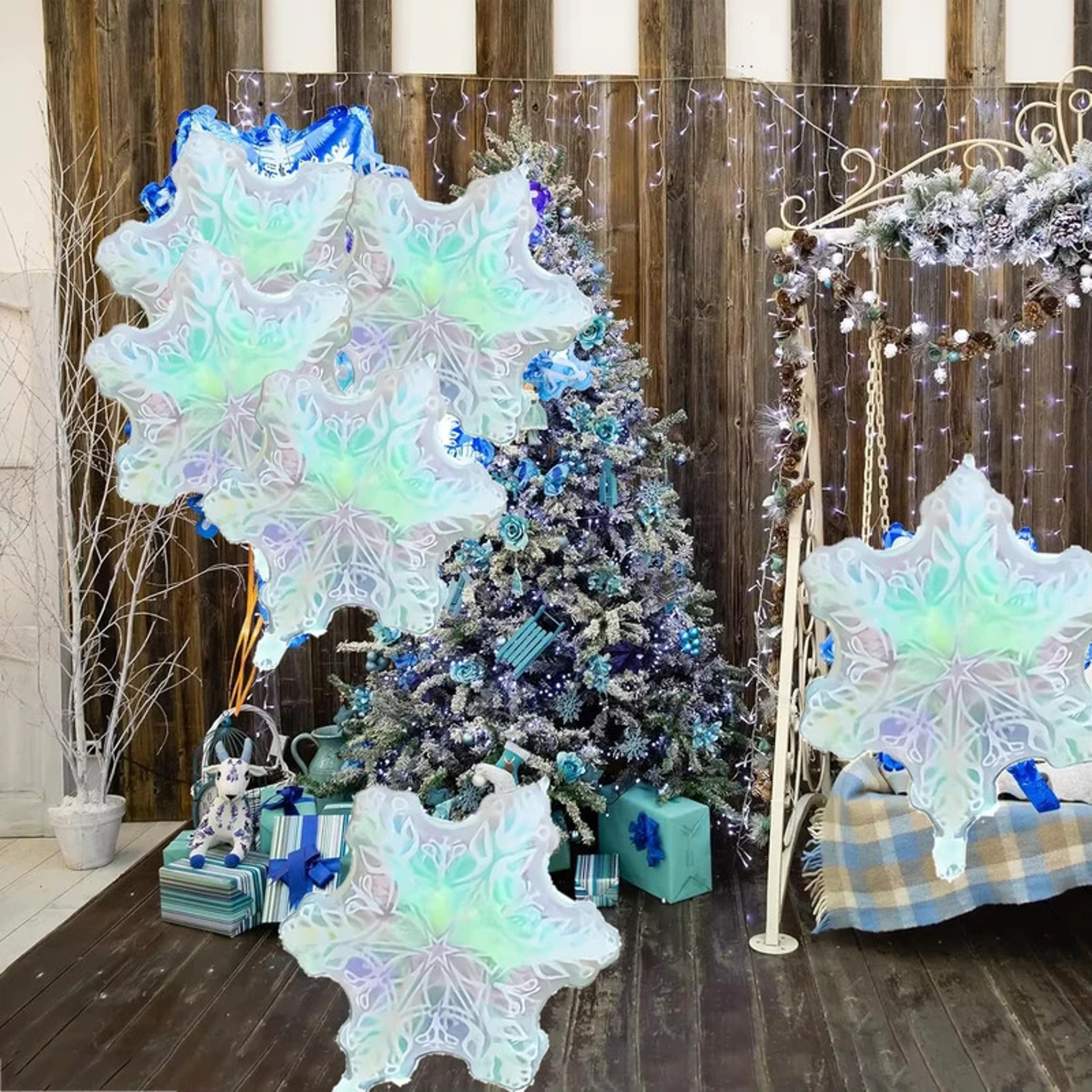 Winter Festival Transparent Colorful Snowflake Aluminum Foil Balloons, Christmas New Year Party Decorations – view 3