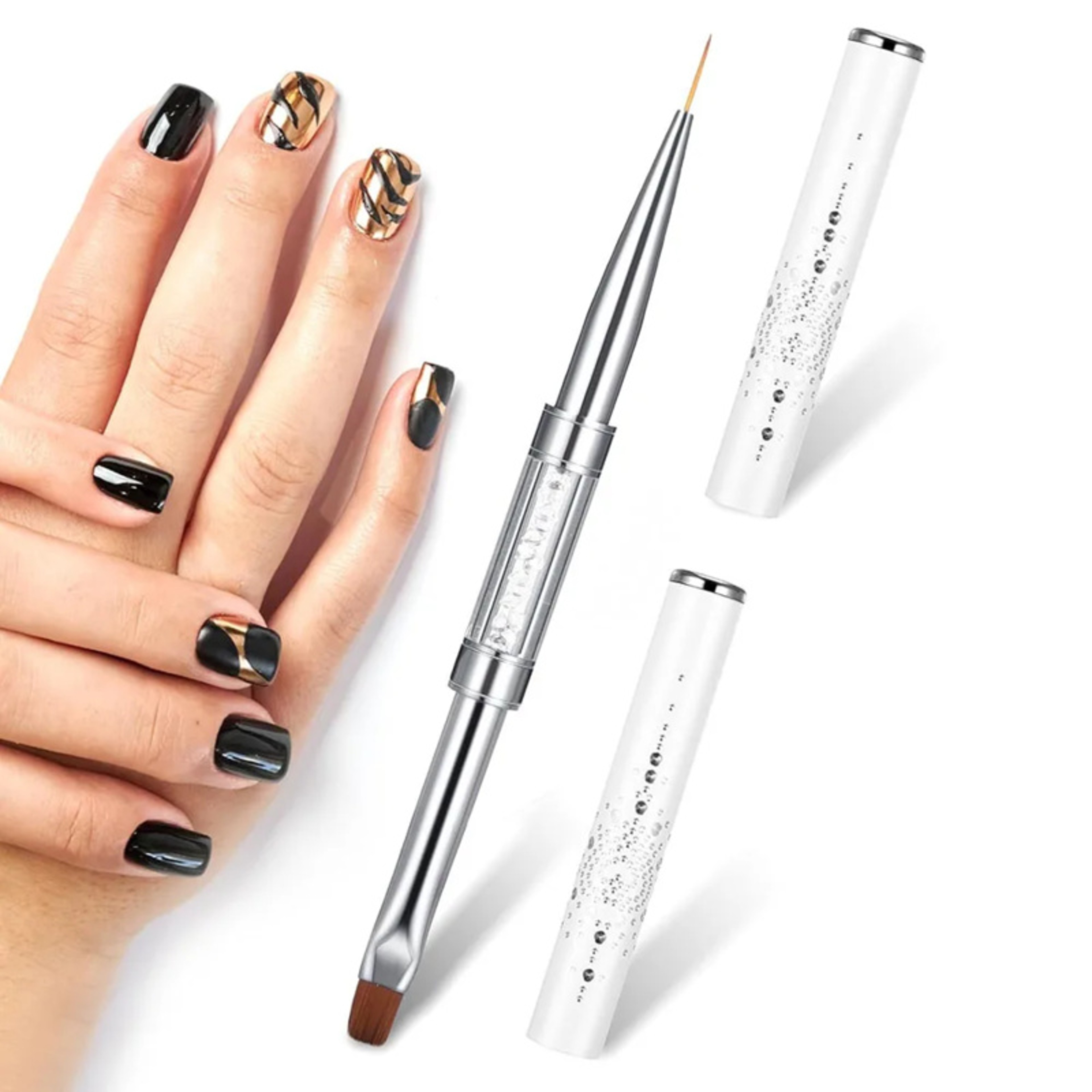 Stainless Steel Gel Brush for Builder, Rhinestone Handle Nail Brush, Nail Art & Color Mixing – view 1