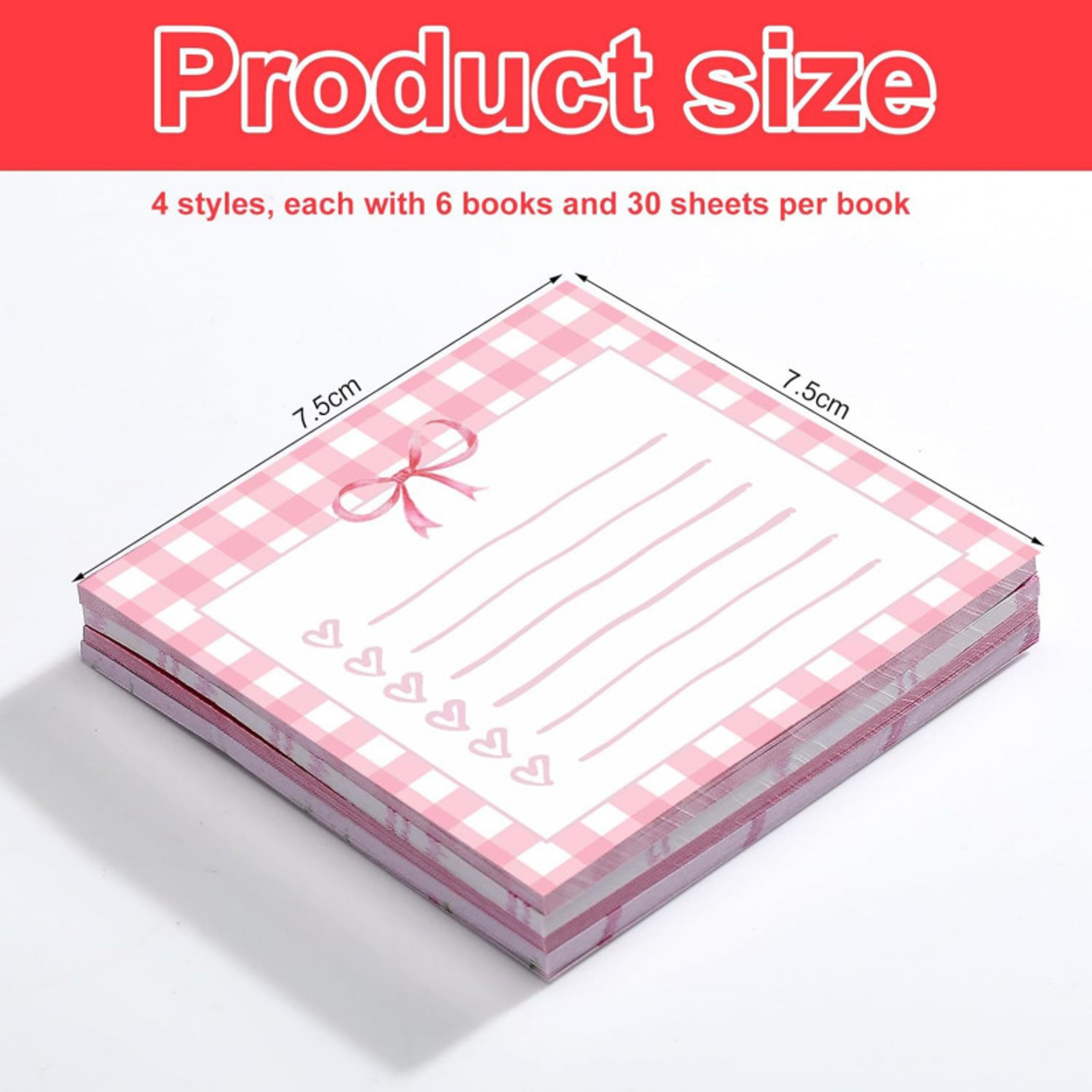 Self-Adhesive Pink Bow Sticky Notes, Tear-Off Memo Pad, School Office Reward Gift – view 5
