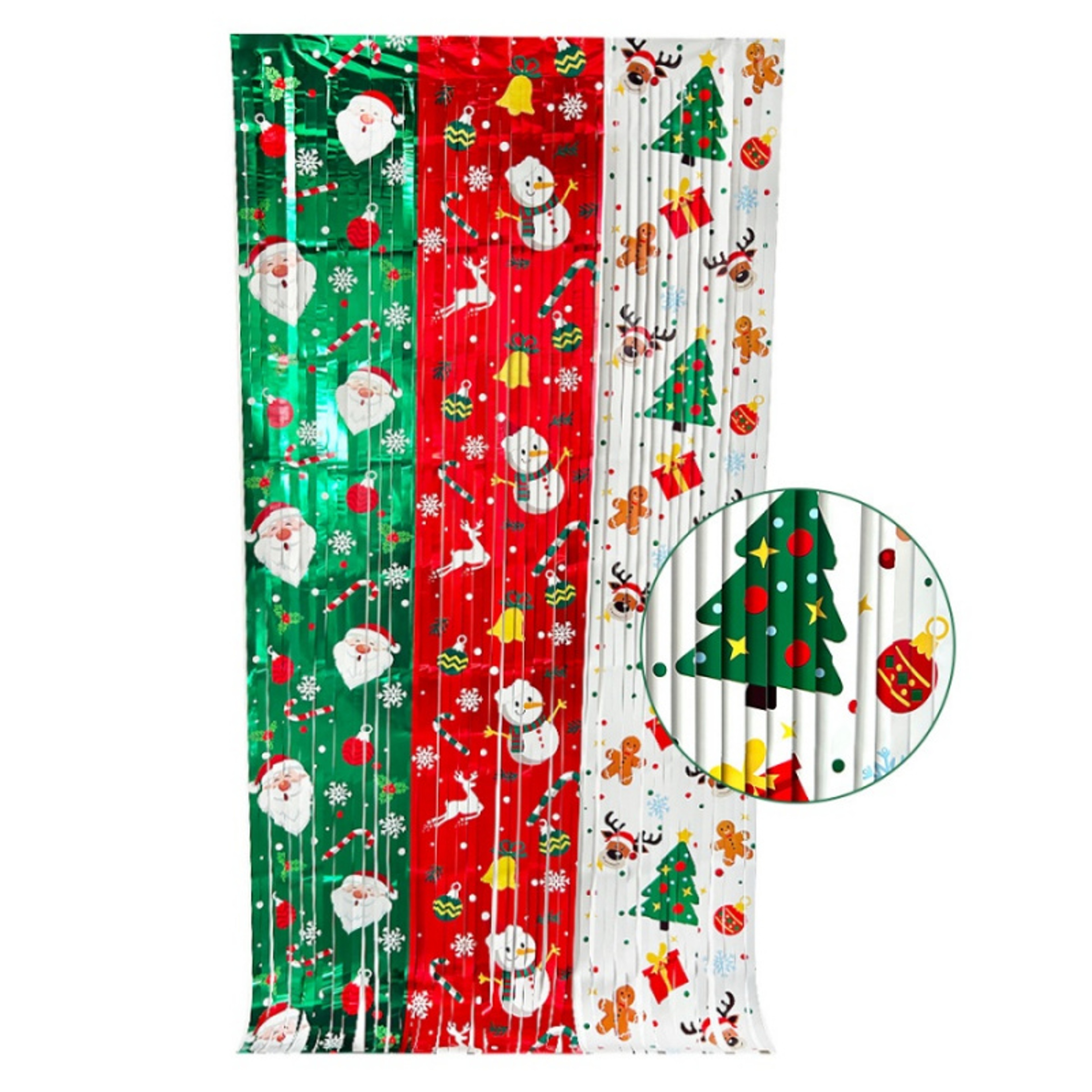 Red White Green Santa Claus Snowman Christmas Rain Silk Curtain Background, Party Decoration Hanging – view 5