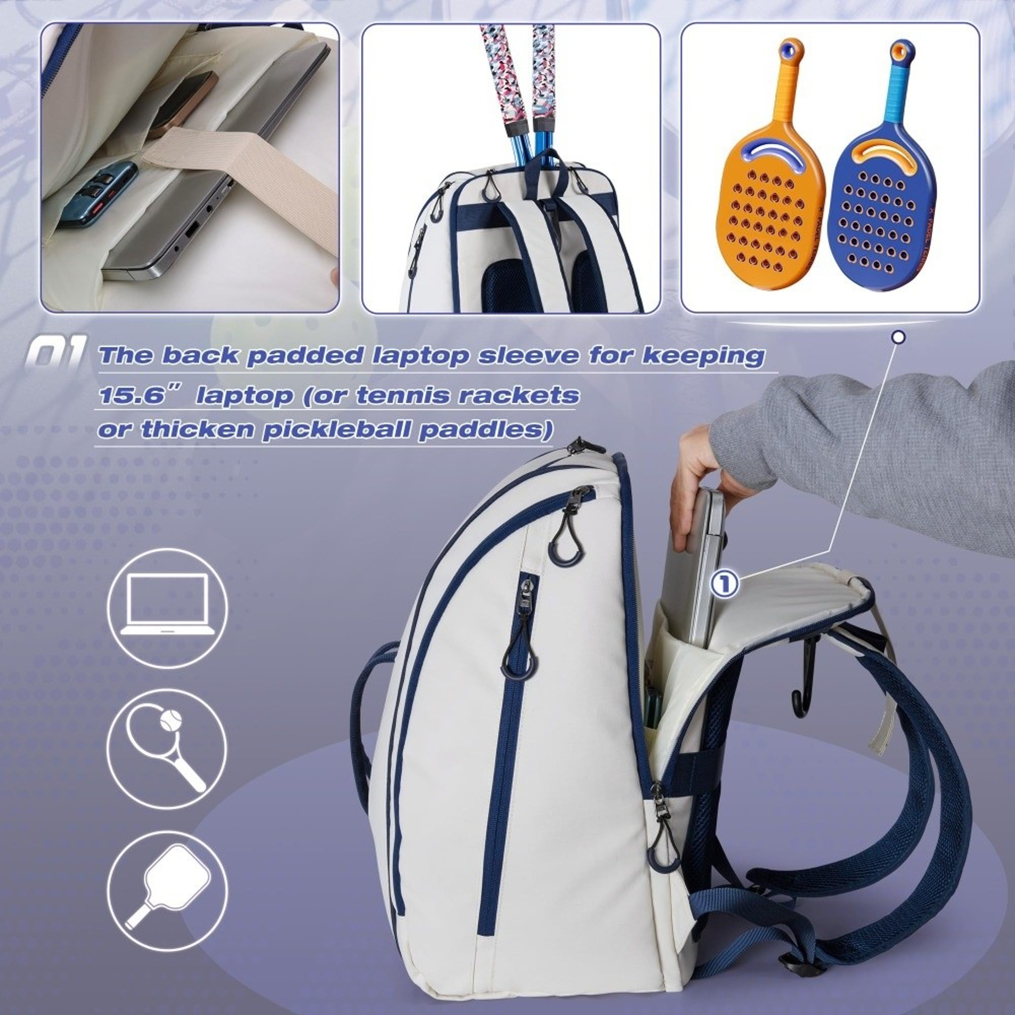 Waterproof Pickleball Backpack, Large Capacity Tennis Backpack with Shoe Compartment, Portable and Multi-functional – view 1