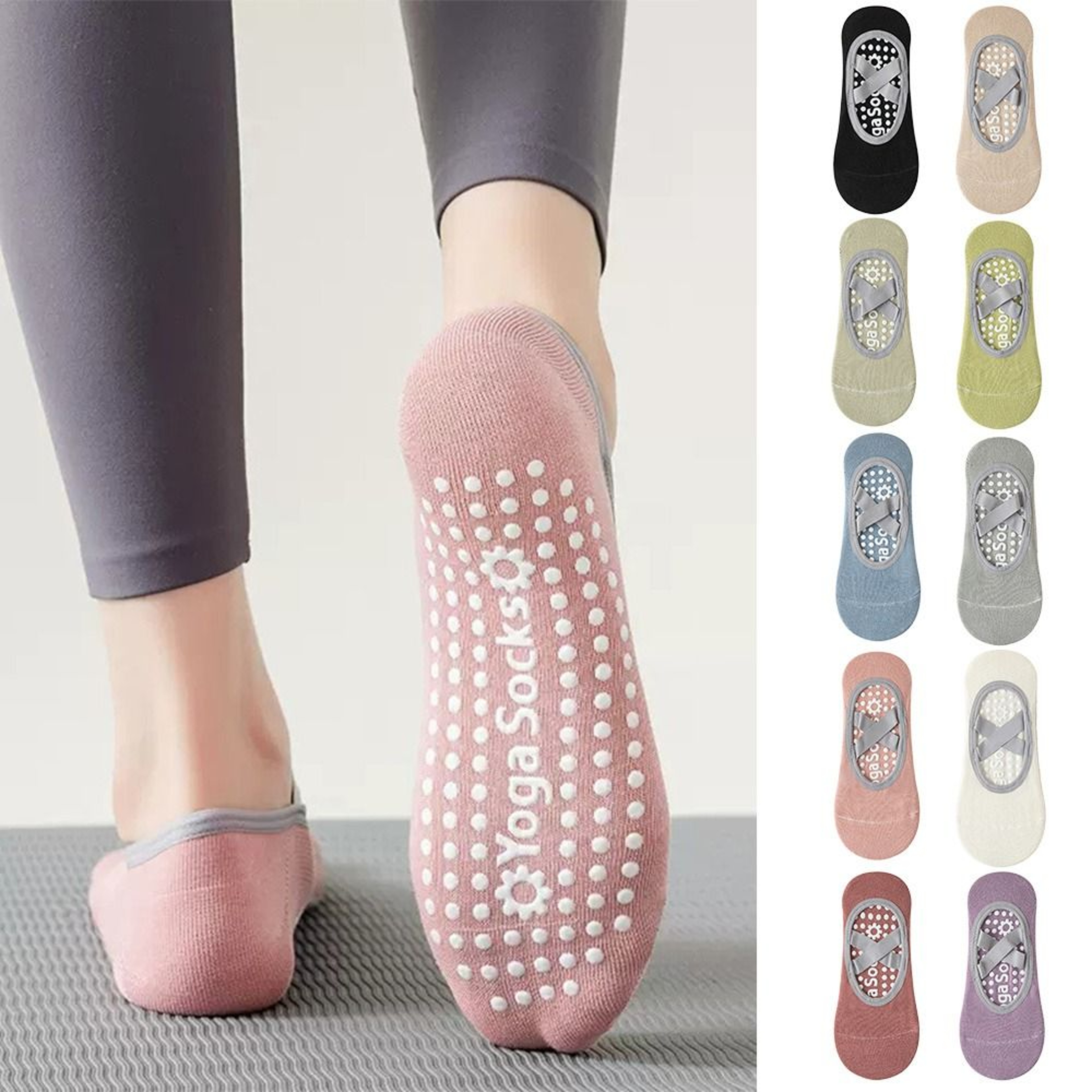 Cotton Solid Color Sports Socks, Professional Anti-Slip Pilates Socks, Breathable Backless Bandage Yoga Dance – view 3
