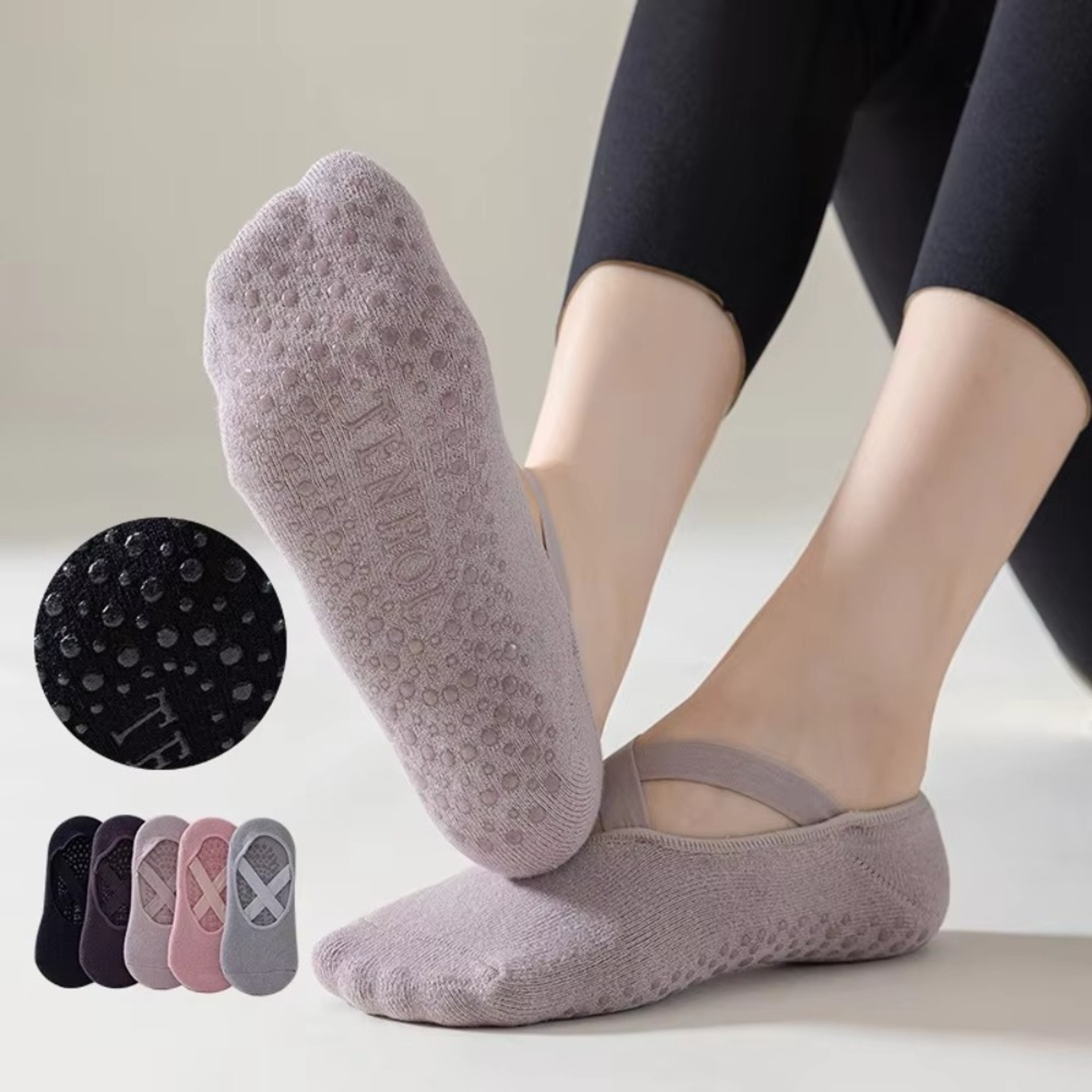 Backless Workout Cotton Socks for Women, Soft Breathable Yoga Socks, Anti slip Solid Color Ballet Pilates Socks – view 5