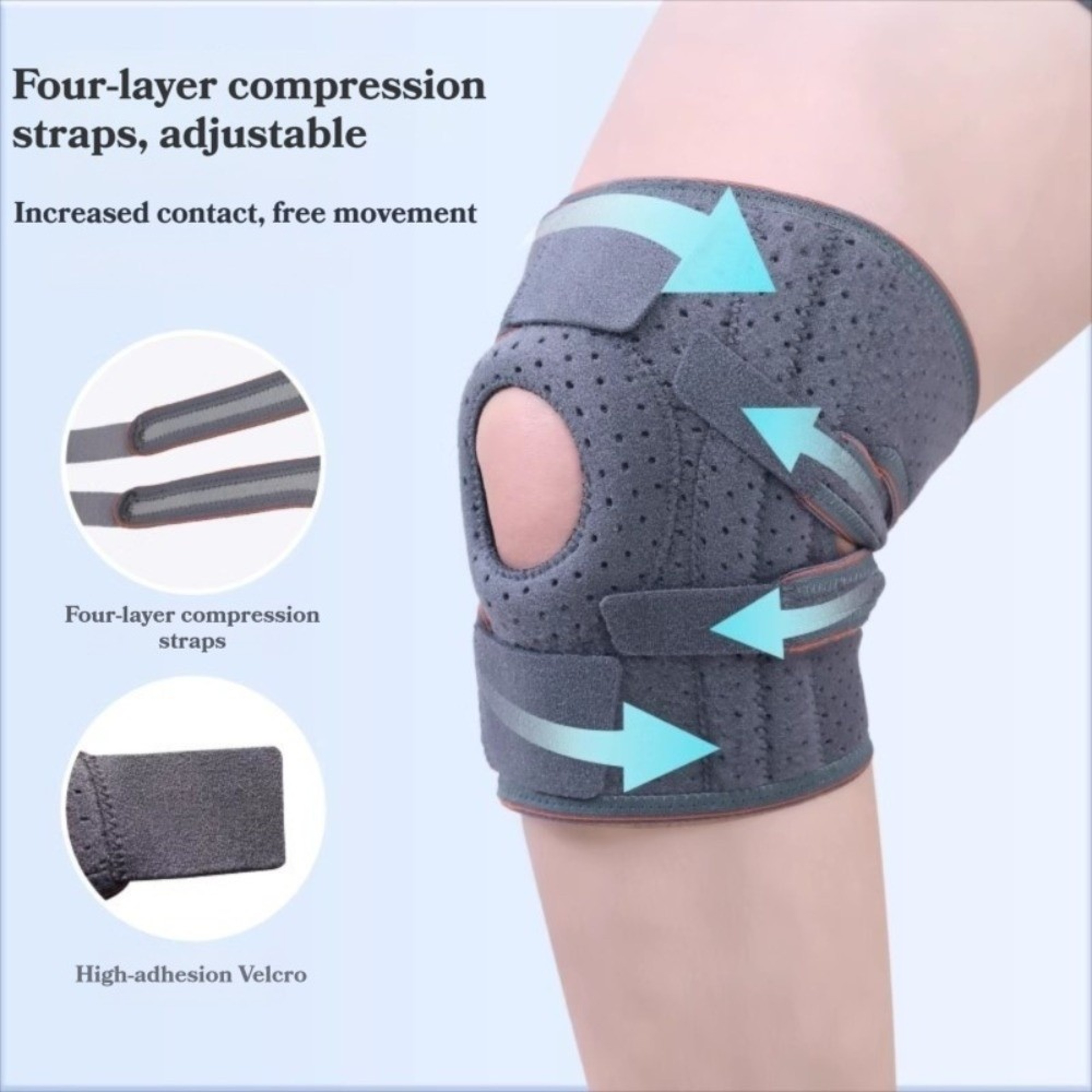 Knee Braces Support Wrap, Compression Knee Pads Strap, Breathable Medial Support for Comfort – view 6