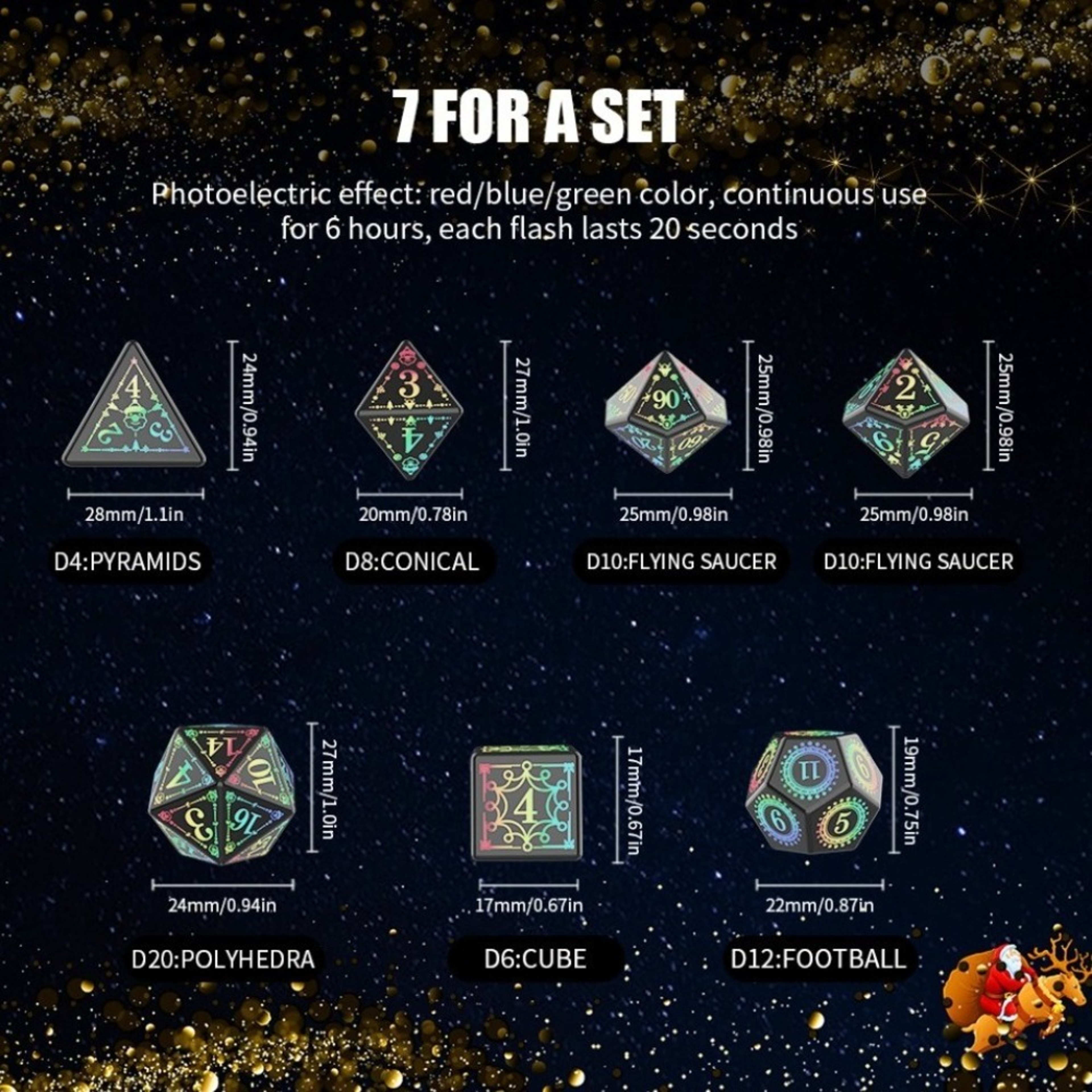 Set of Rechargeable LED Dice for Dungeons and Dragons, Electronic Luminous Dice, Motion Activated with Charging Box – view 4