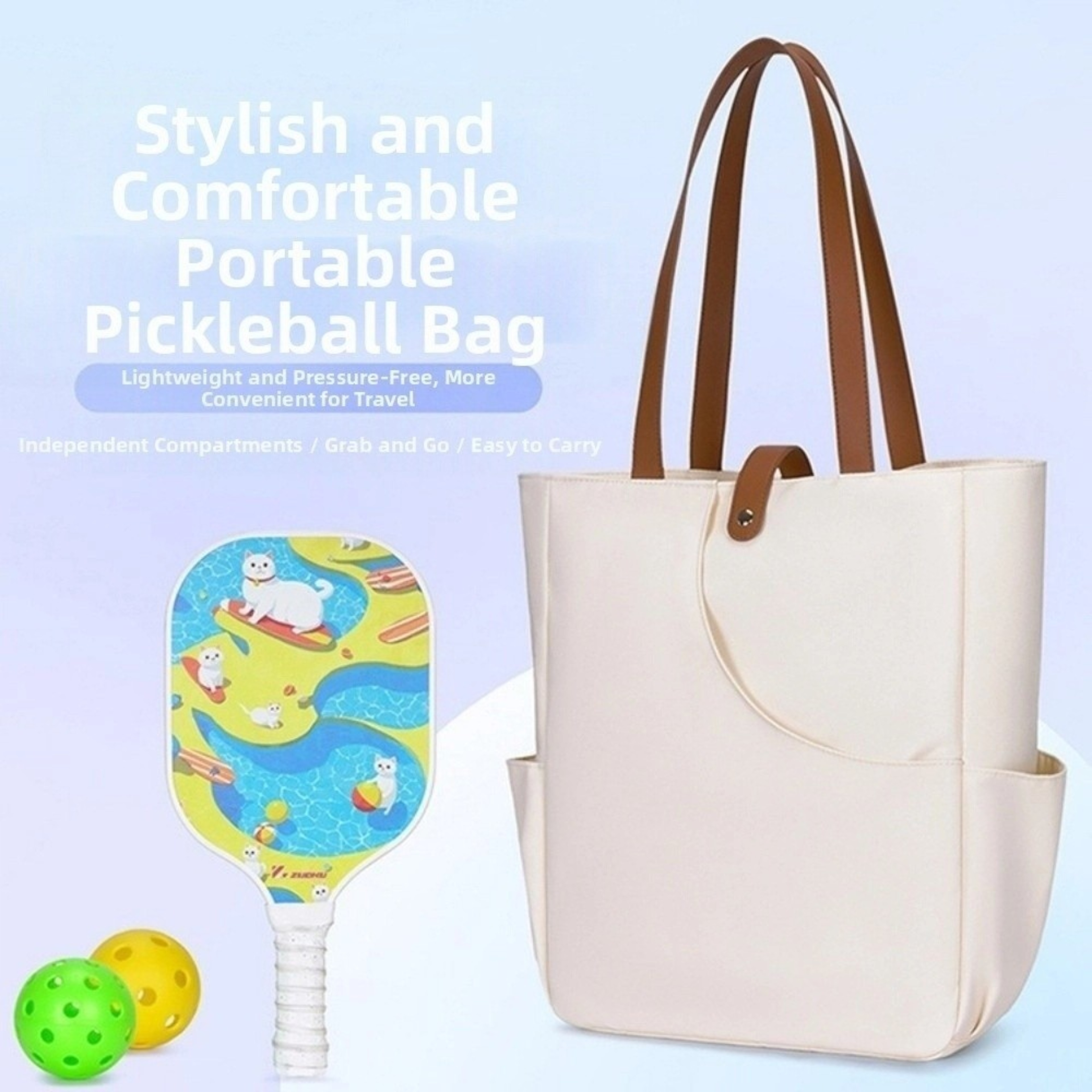 Large Capacity Portable Oxford Pickleball Bag, Breathable Lightweight Tote Bag, Racket Handbag for Women Men – view 2