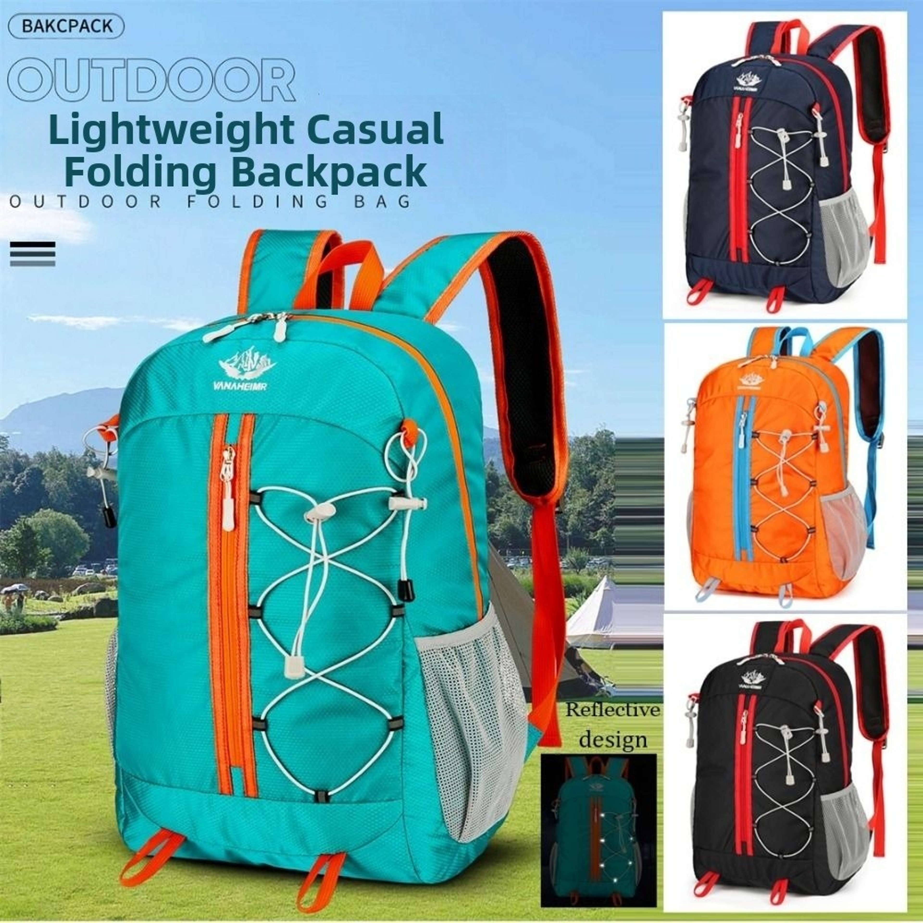 Outdoor Folding Handy Bag, Waterproof Nano Daypack for Men Women, Backpack Lightweight Foldable with Reflective Design – view 2