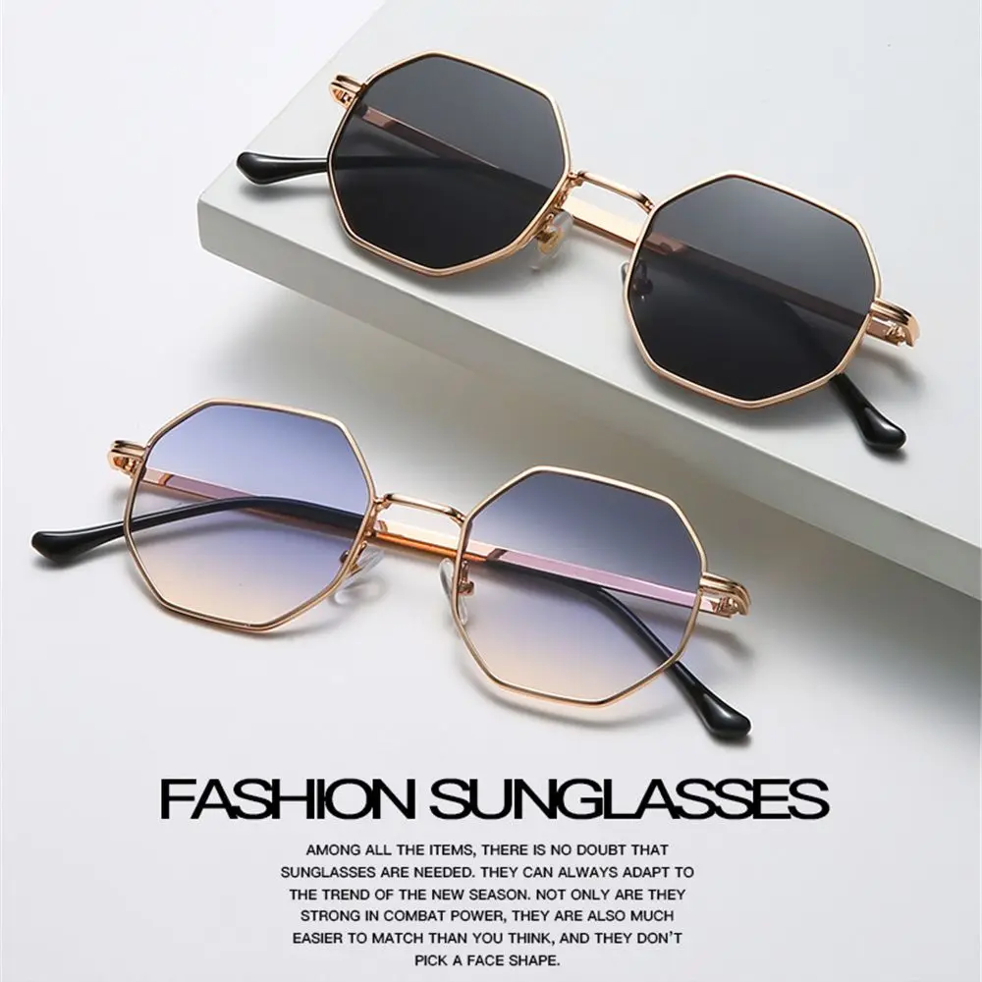Square Sunglasses for Men/Women, UV Protection Fashion Shades, Polygon Metal Sunglasses – view 2
